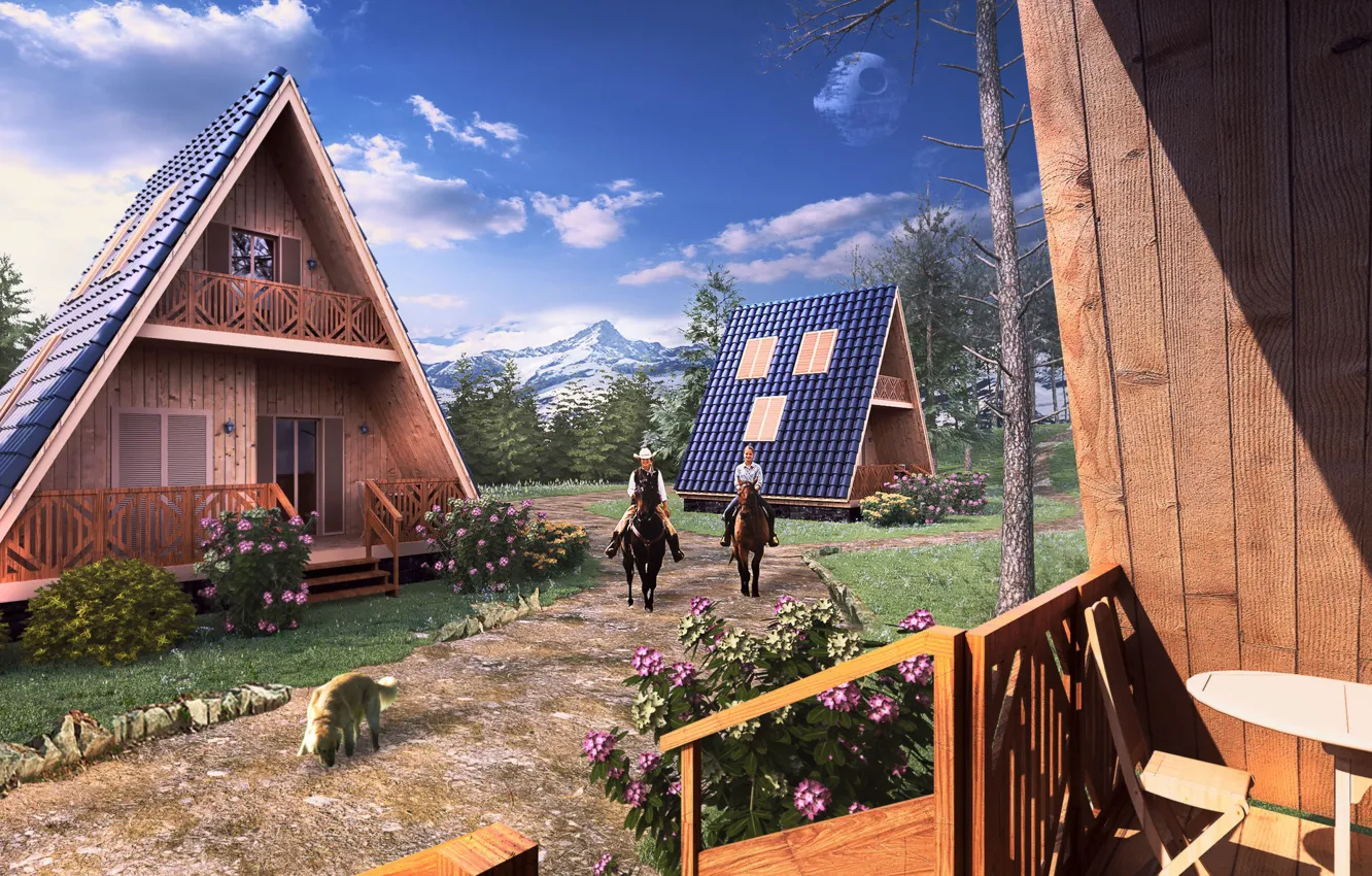 Photo wallpaper road, cowboy, Archviz adventures