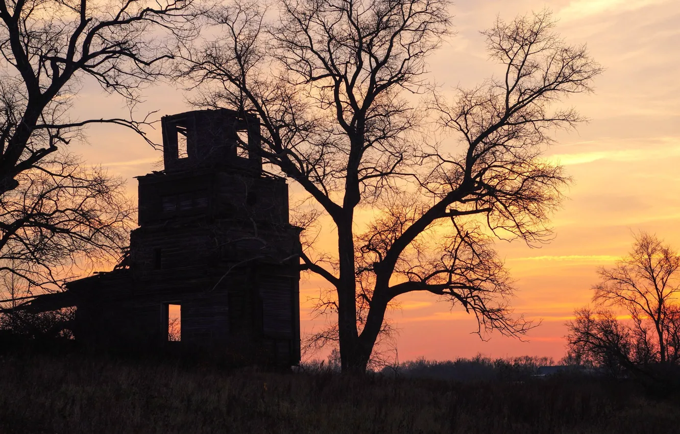 Photo wallpaper sunset, village, Church