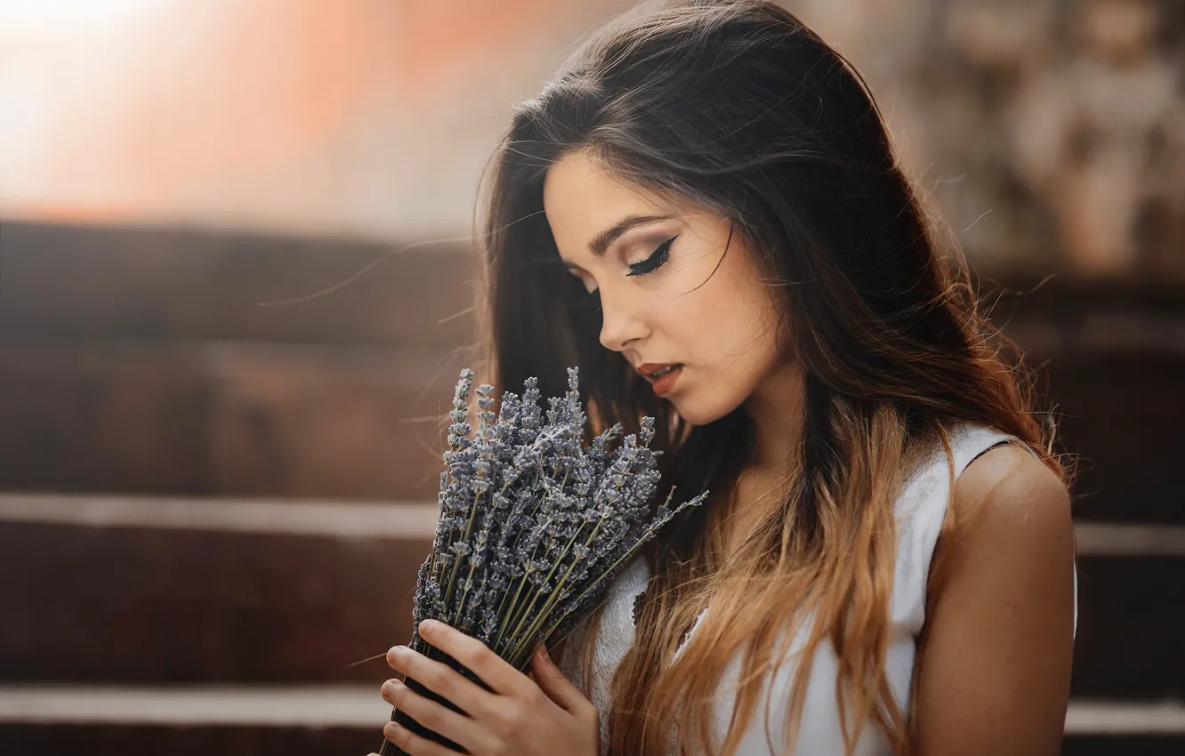 Photo wallpaper girl, flowers, portrait, Laulight