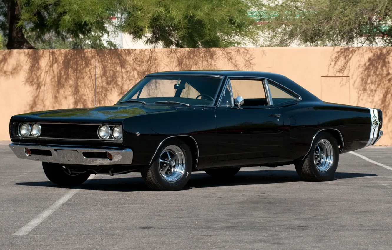 Photo wallpaper background, wall, black, Dodge, Dodge, classic, Charger, the front