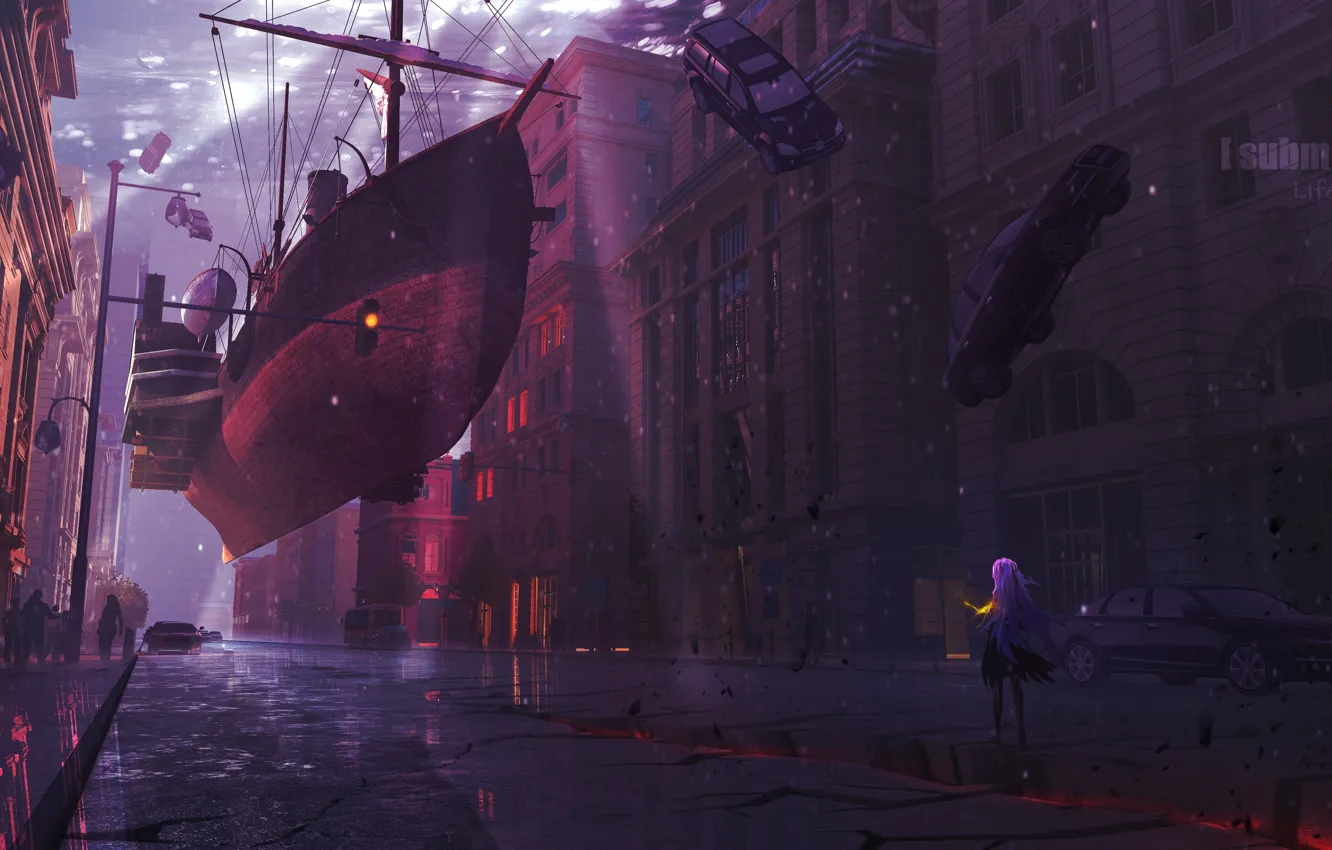 Photo wallpaper auto, girl, the city, fiction, ship, Telekinesis