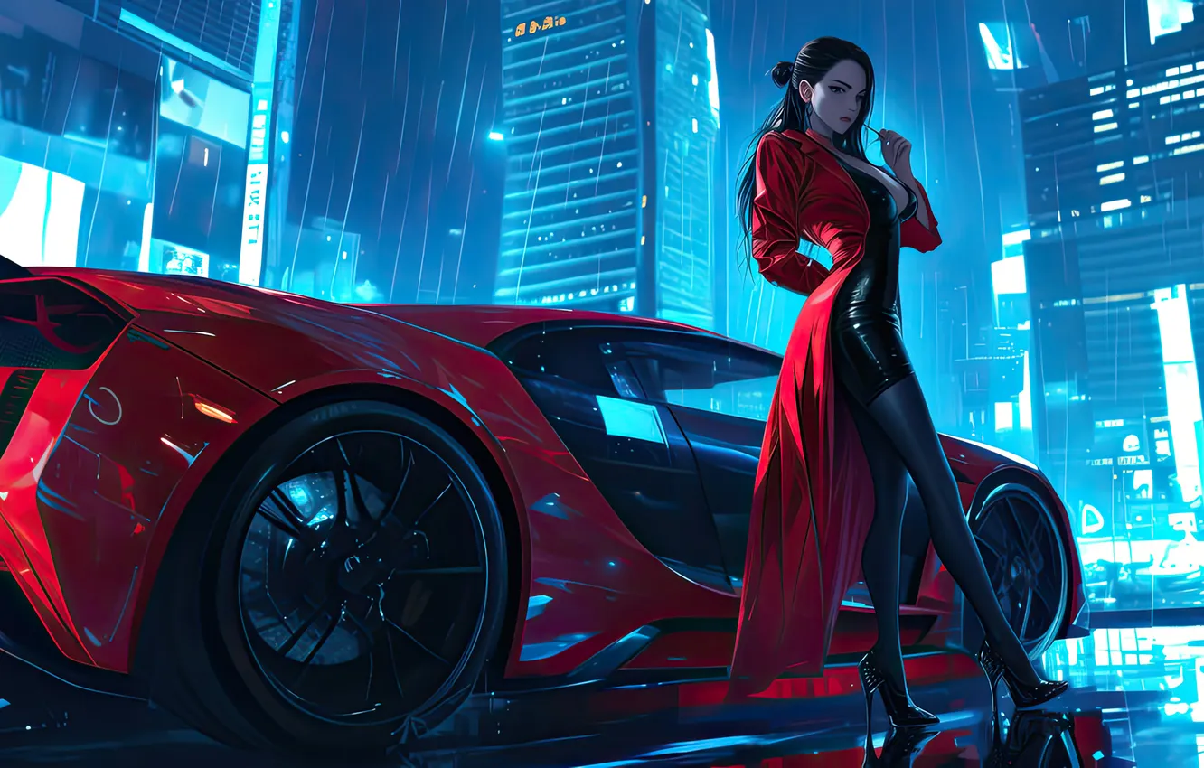 Photo wallpaper car, girl, fantasy, Cyberpunk