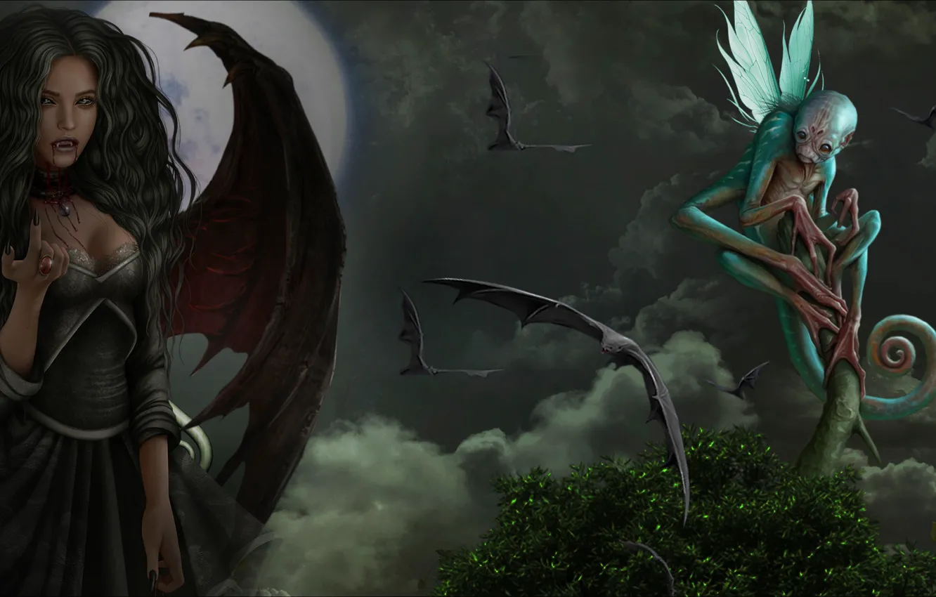 Photo wallpaper Dark Angel, two, vampire, fantasy, gesture, monster, night, monster