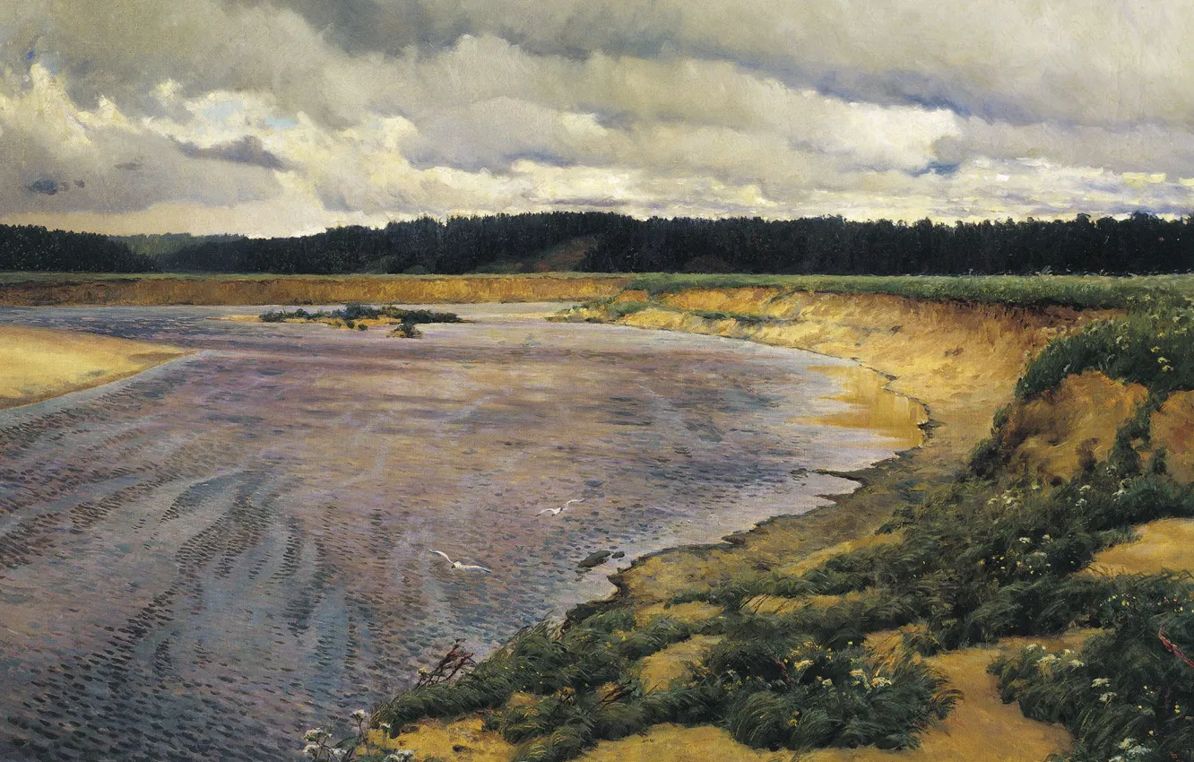Photo wallpaper landscape, river, oil, picture, canvas, Ilya Ostroukhov, Siverko