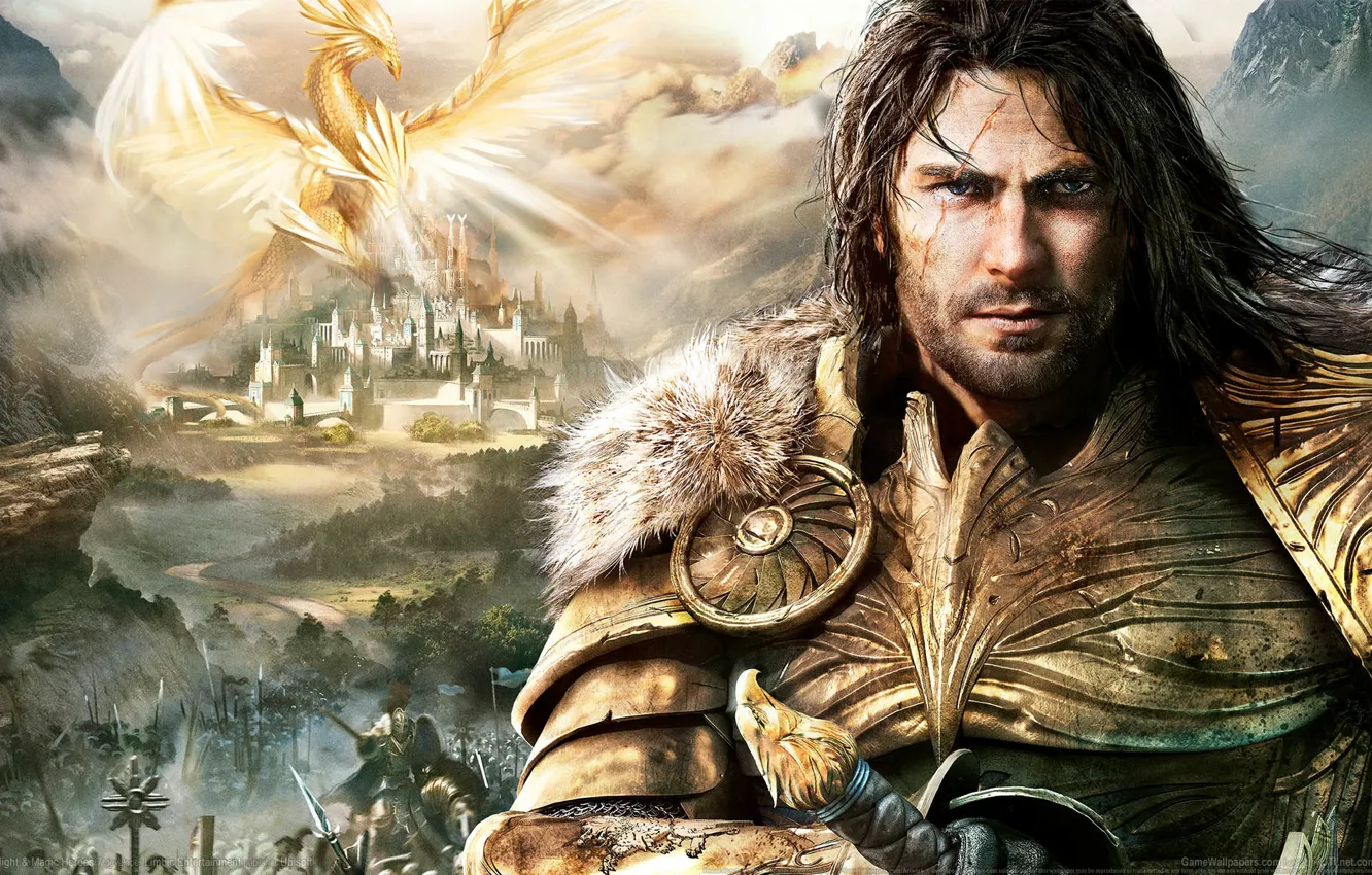 Photo wallpaper landscape, castle, fiction, dragon, fantasy, knight, game wallpapers, Might &amp; Magic Heroes 7