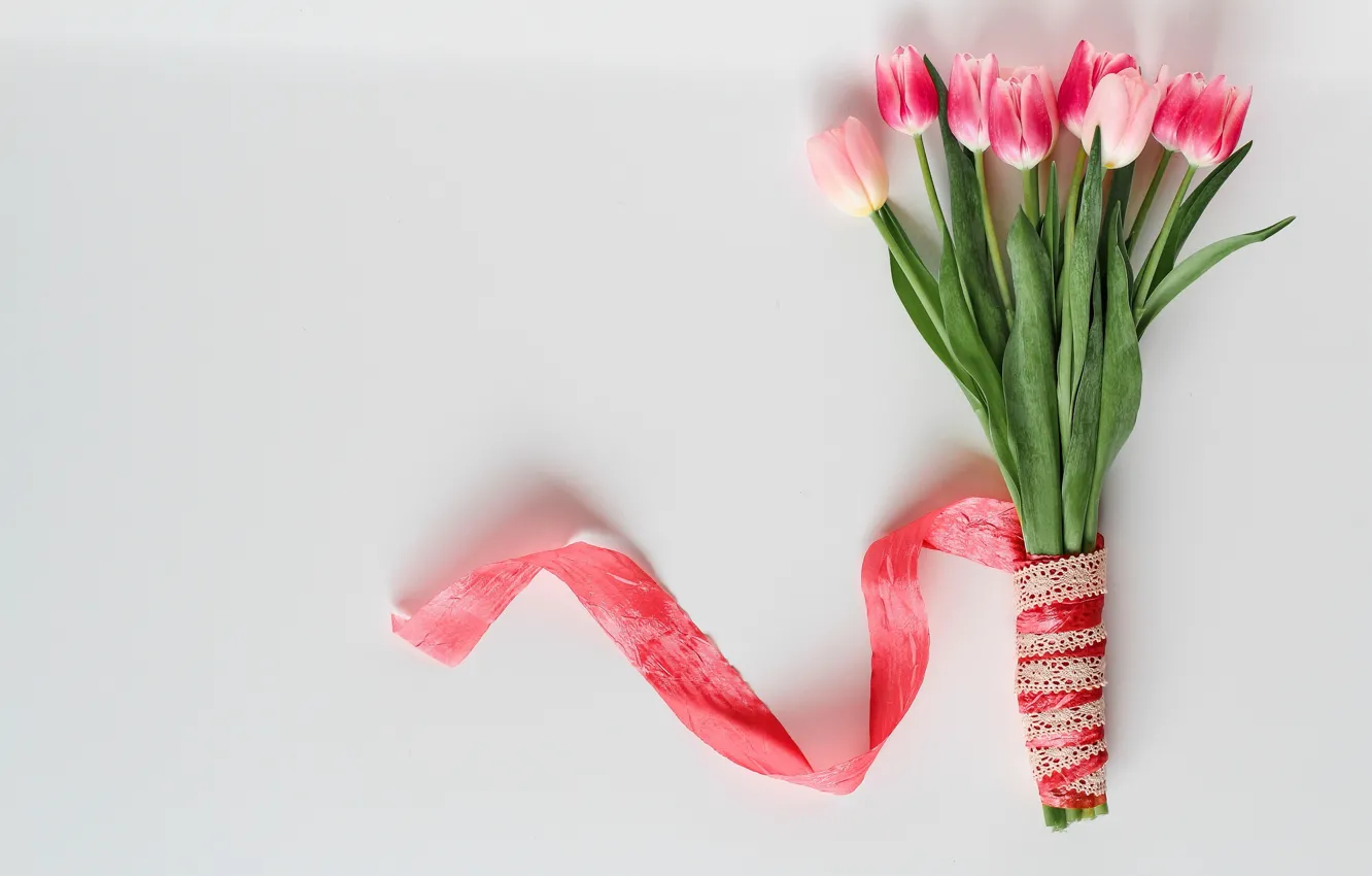 Photo wallpaper flowers, bouquet, tulips, pink, romantic, tulips, spring, pink tulips