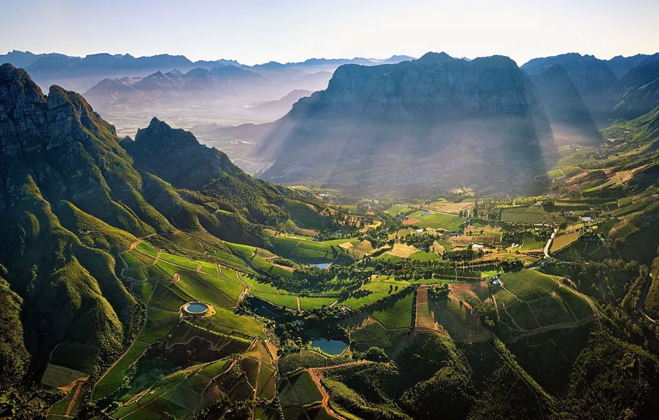Photo wallpaper mountains, village, South Africa, agriculture