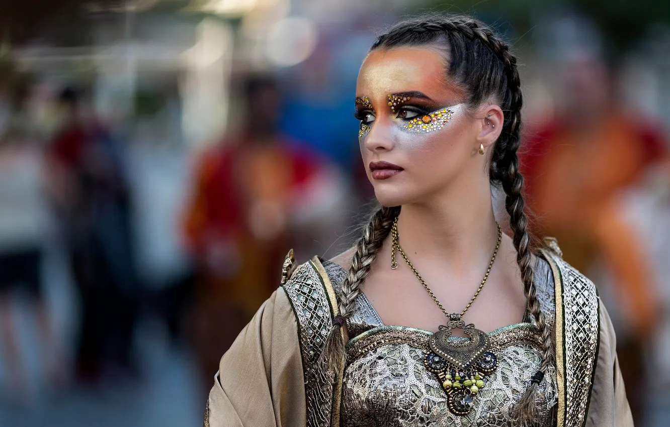 Photo wallpaper look, girl, style, portrait, makeup, costume, outfit, image