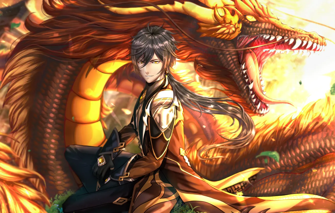 Photo wallpaper dragon, the game, anime, game, anime, characters, the young man, dragon