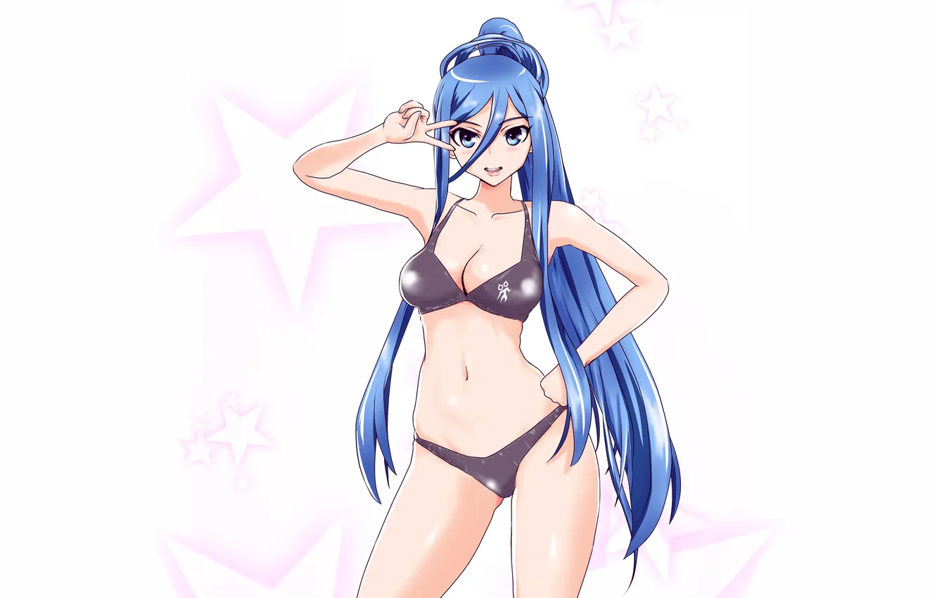 Photo wallpaper girl, sexy, cleavage, long hair, boobs, anime, blue eyes, beautiful