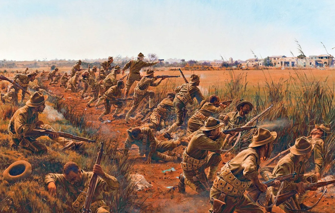 Photo wallpaper war, figure, battle, art, soldiers, rifle, WWI, American