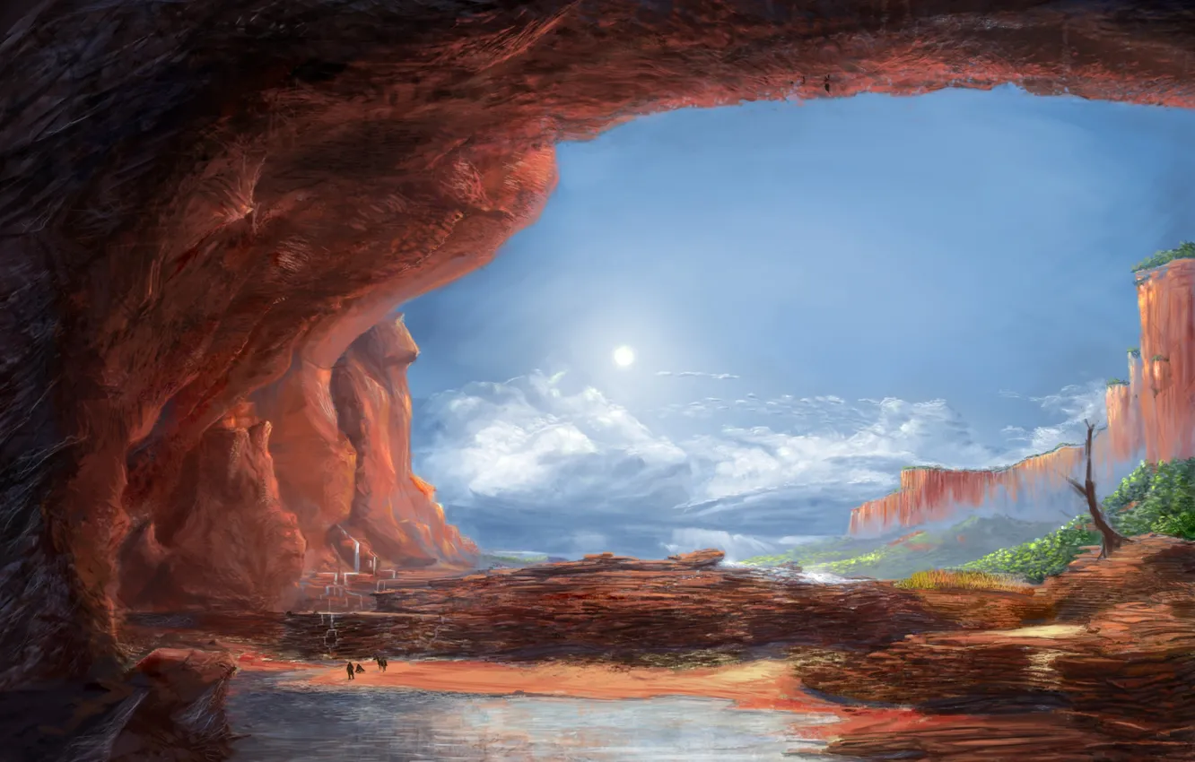 Photo wallpaper water, landscape, river, art, traveler, the grotto