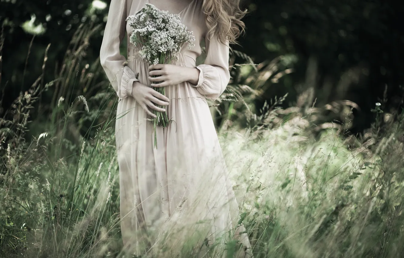 Photo wallpaper girl, flowers, background