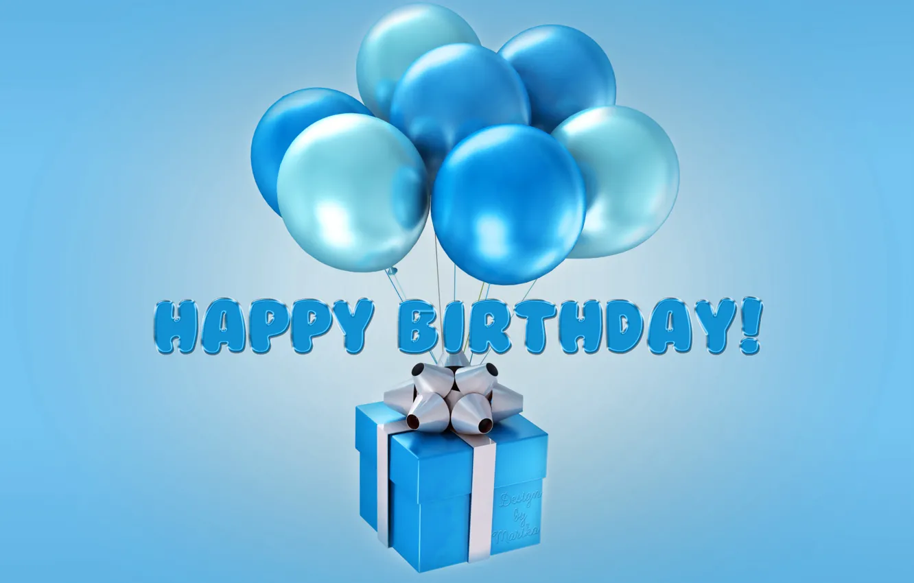 Photo wallpaper balloons, birthday, Happy Birthday, blue, balloons, Design by Marika