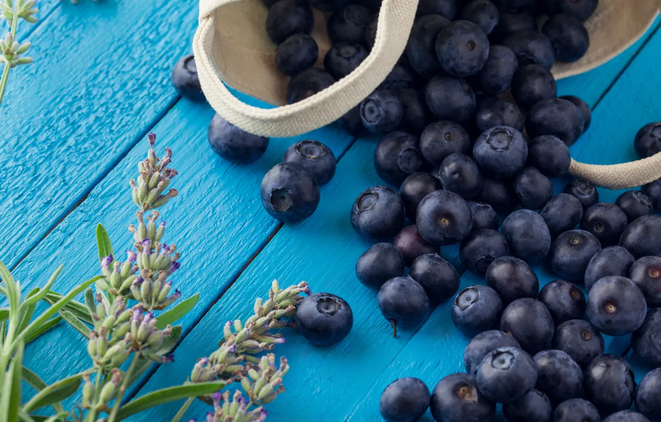 Photo wallpaper flowers, berries, Board, food, blueberries, blueberry