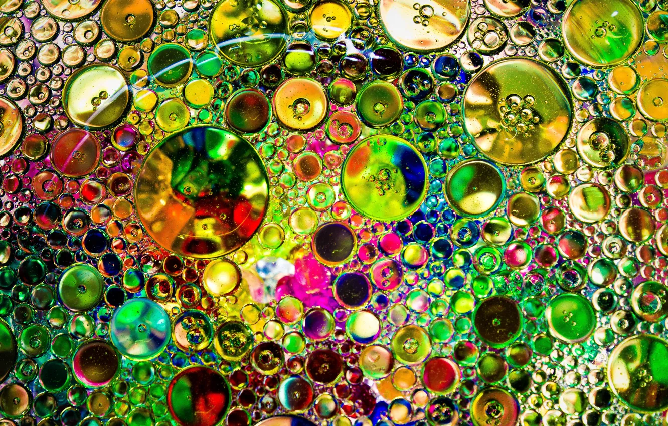 Photo wallpaper water, bubbles, color, oil, round, the air