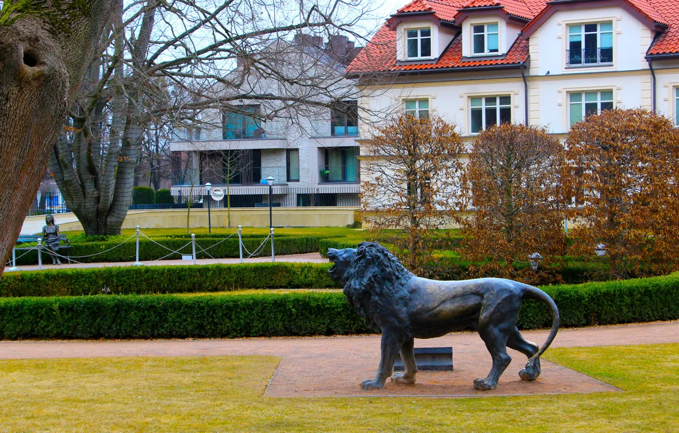 Photo wallpaper park, lion, statue