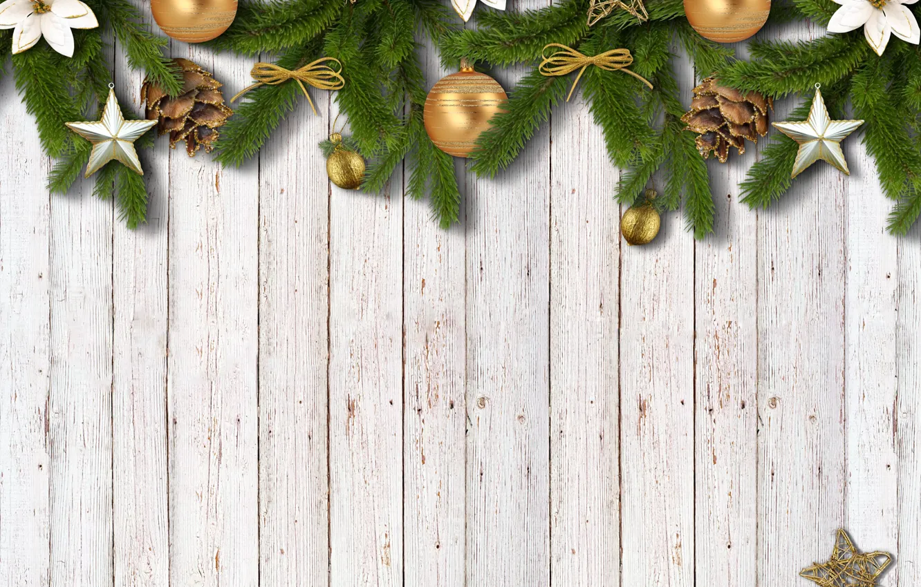Photo wallpaper New Year, Christmas, wood, stars, merry christmas, decoration, xmas, fir tree