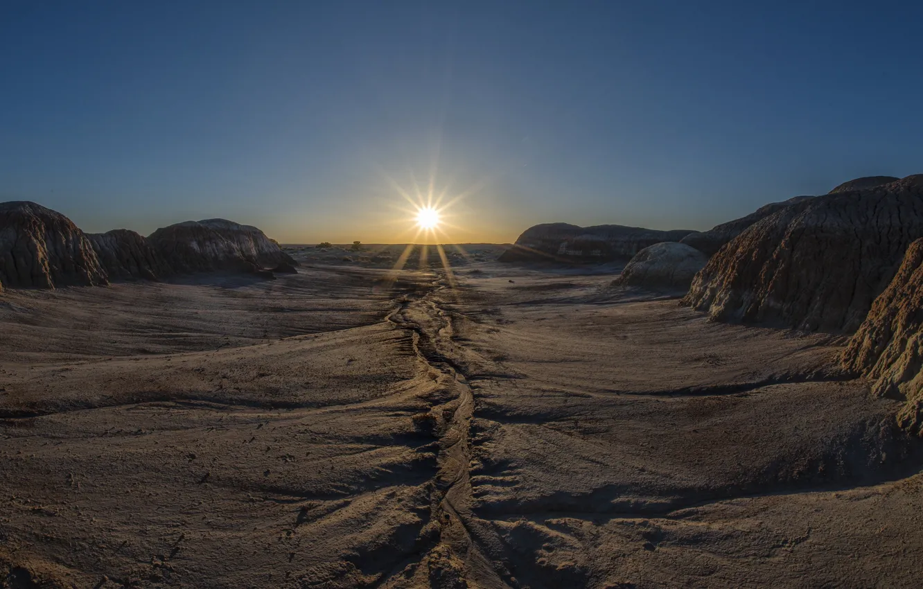 Photo wallpaper the sun, sunset, rocks, direction