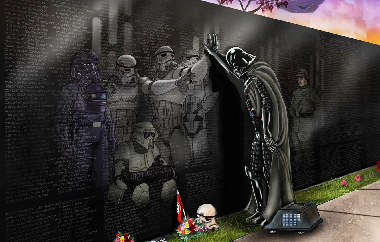 Photo wallpaper Star Wars, plate, Darth Vader, droid, stormtroopers, memorial