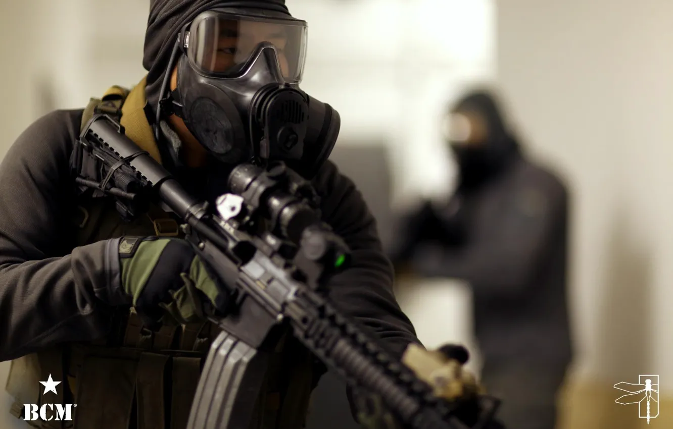 Photo wallpaper weapons, gas mask, AR-15, BCM