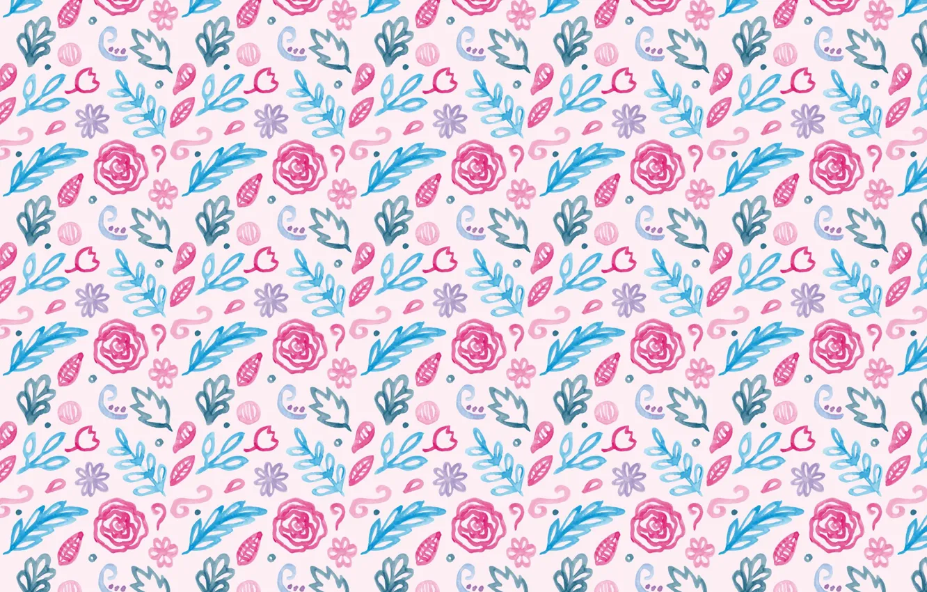 Photo wallpaper flowers, background, leaves, drawn, hand