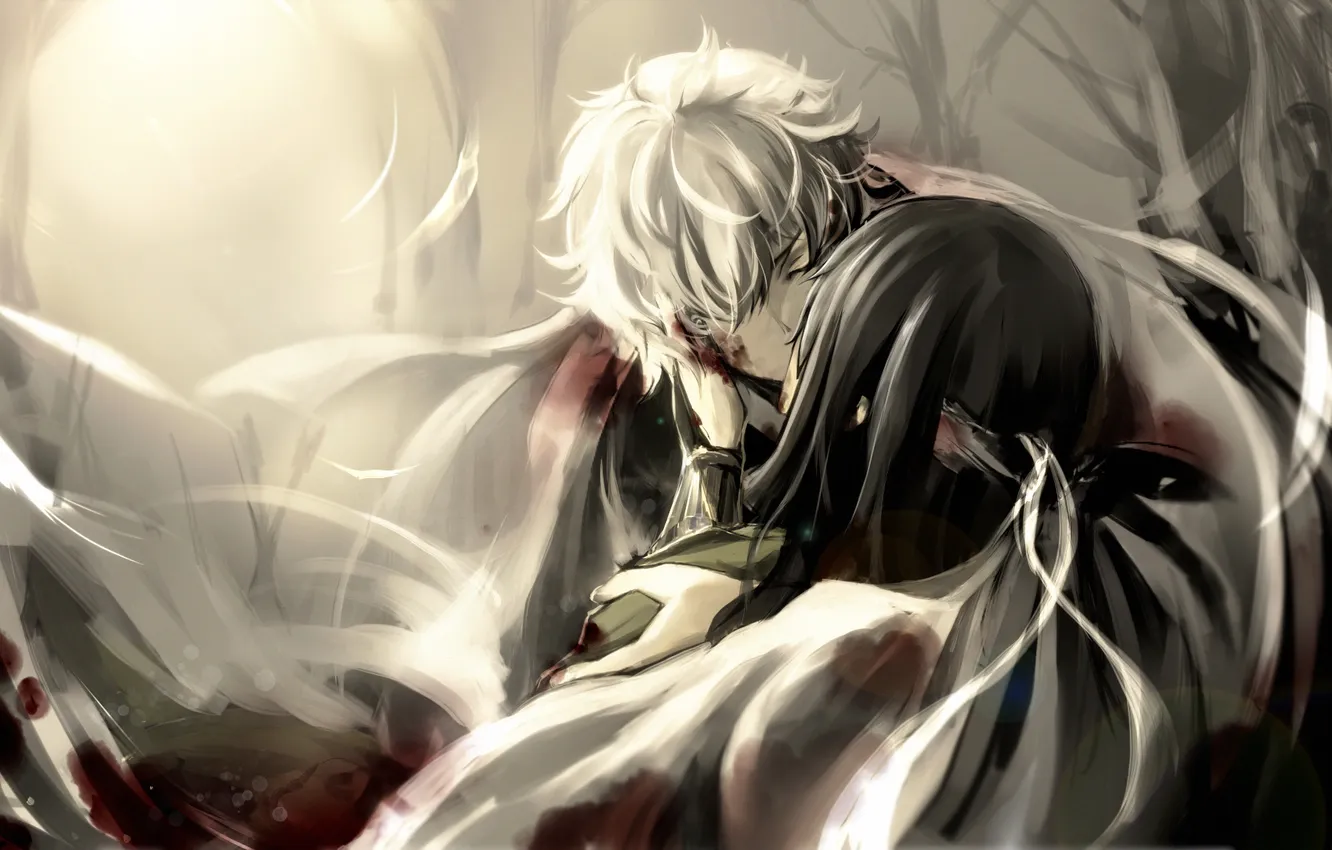 Photo wallpaper blood, kiss, Sakata Gintoki, Katsura Kotaro