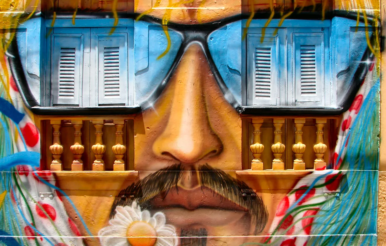 Photo wallpaper face, graffiti, people, home