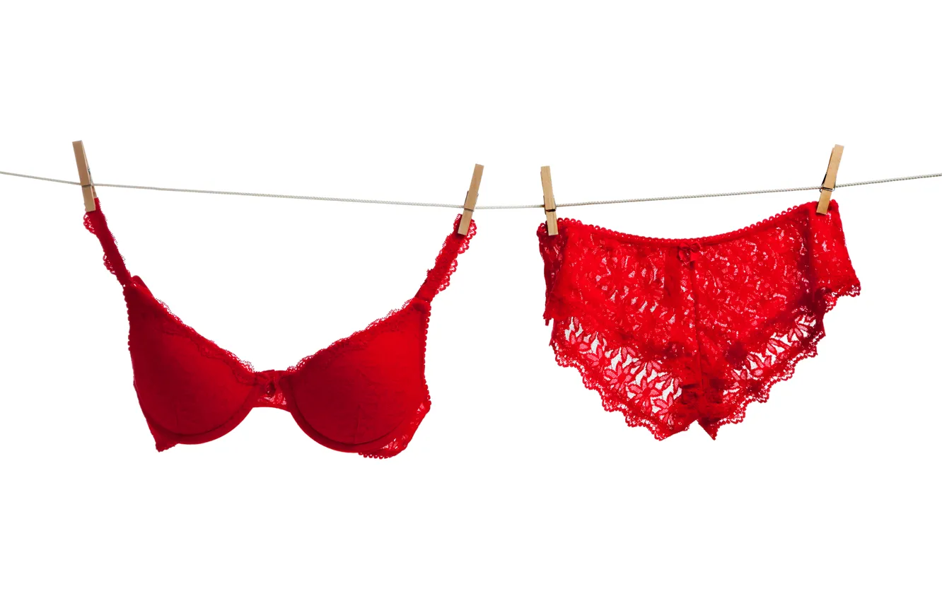 Photo wallpaper red, panties, linen, lace, clothespins, bust