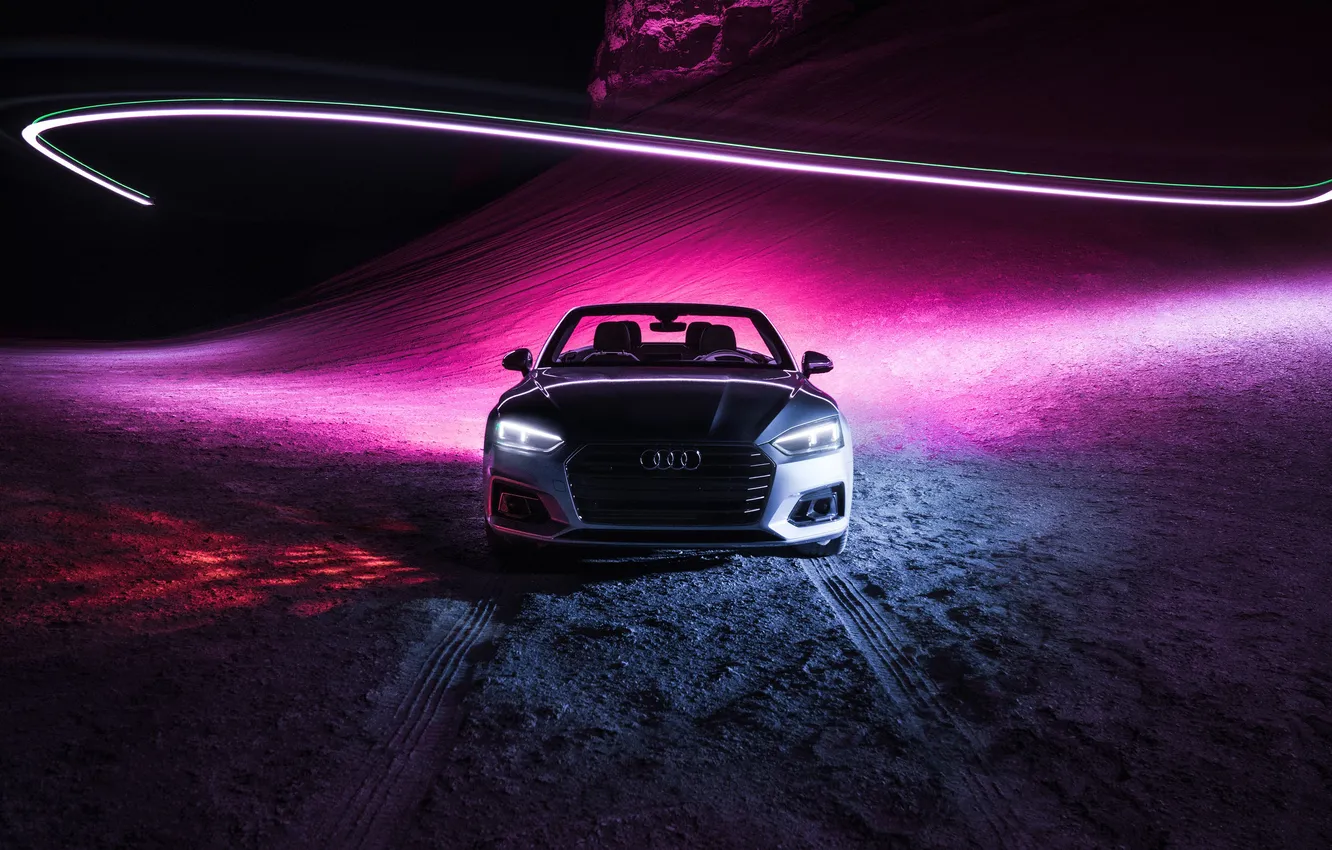Photo wallpaper car, night, headlights, audi