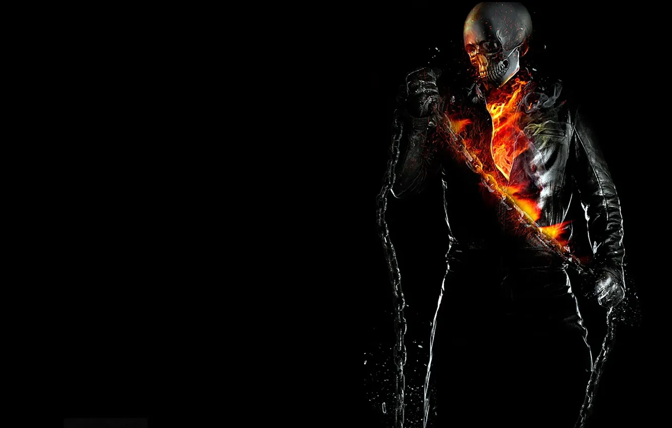 Photo wallpaper Ghost Rider, BACKGROUND, FIRE, BLACK, FLAME, CHAIN, GHOST RIDER, SKELETON