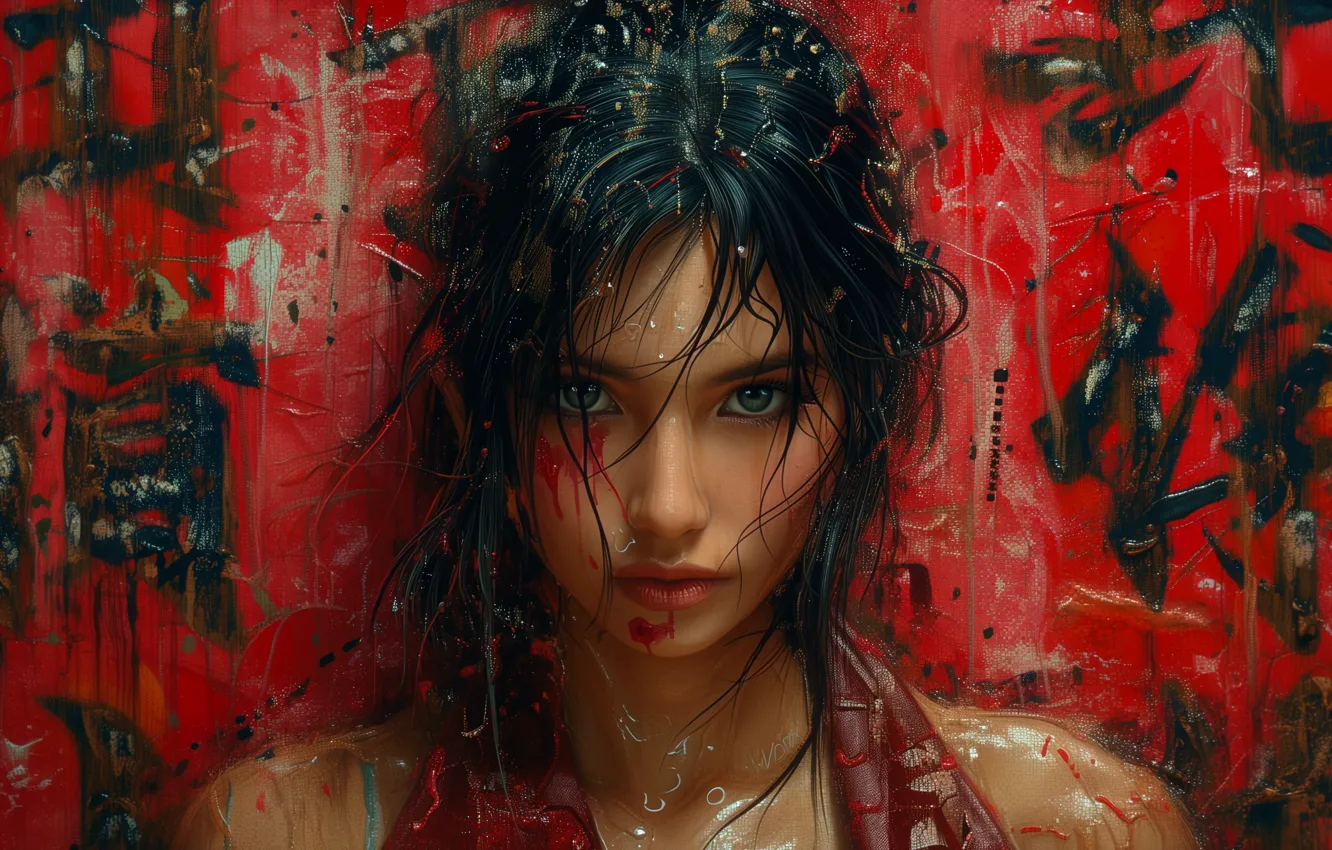 Photo wallpaper girl, blood, art, Asymoney