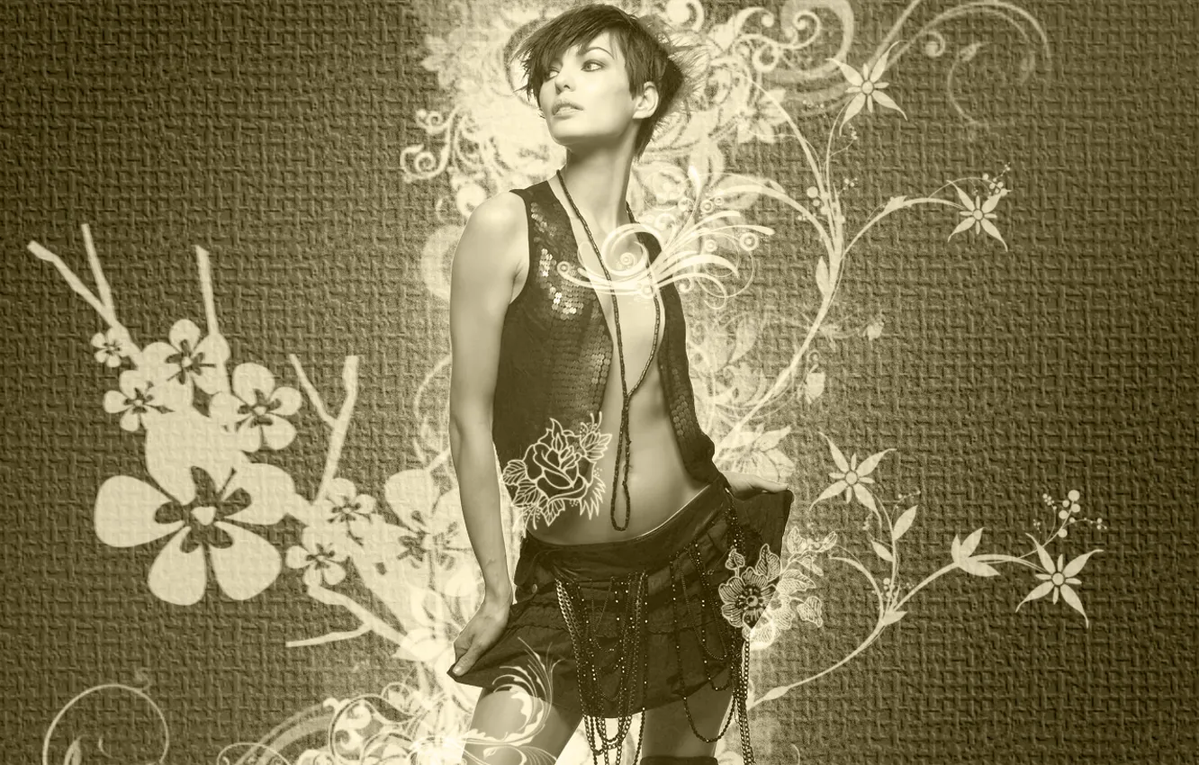 Photo wallpaper girl, treatment, Sepia