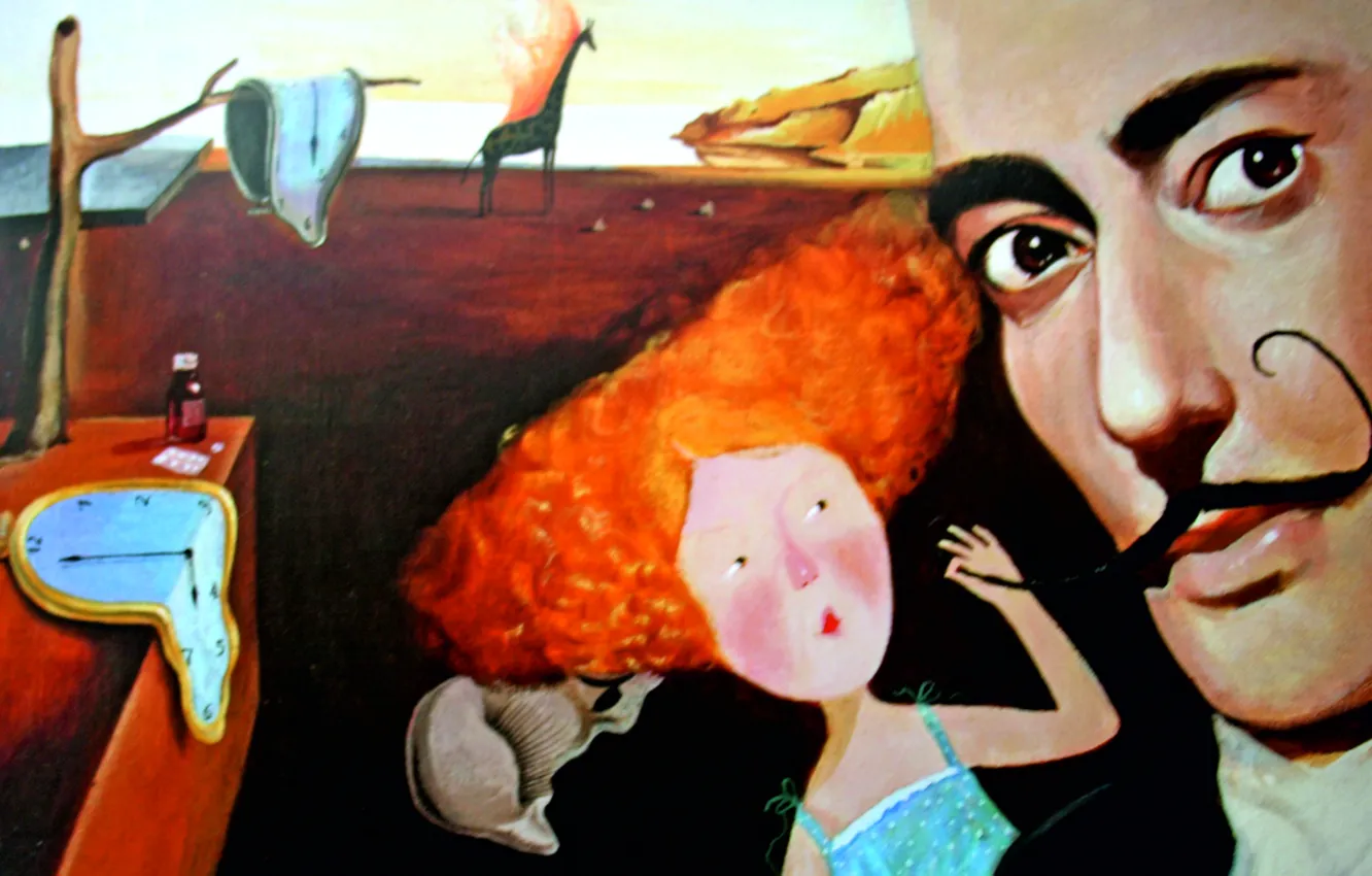 Photo wallpaper watch, Gapchinska, man with a mustache, redhead girl, burning giraffe