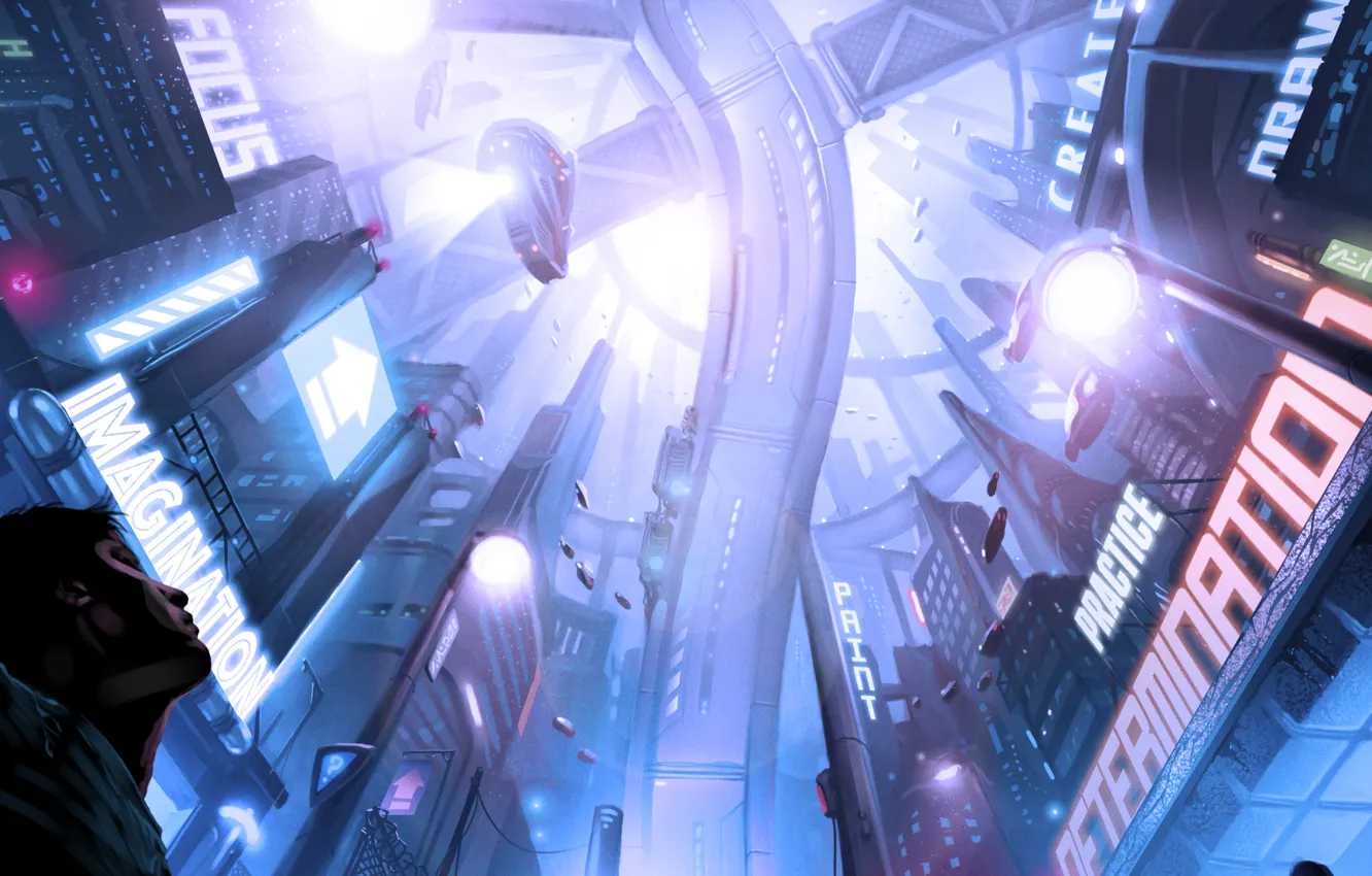 Photo wallpaper light, the city, lights, street, art, lights, megapolis