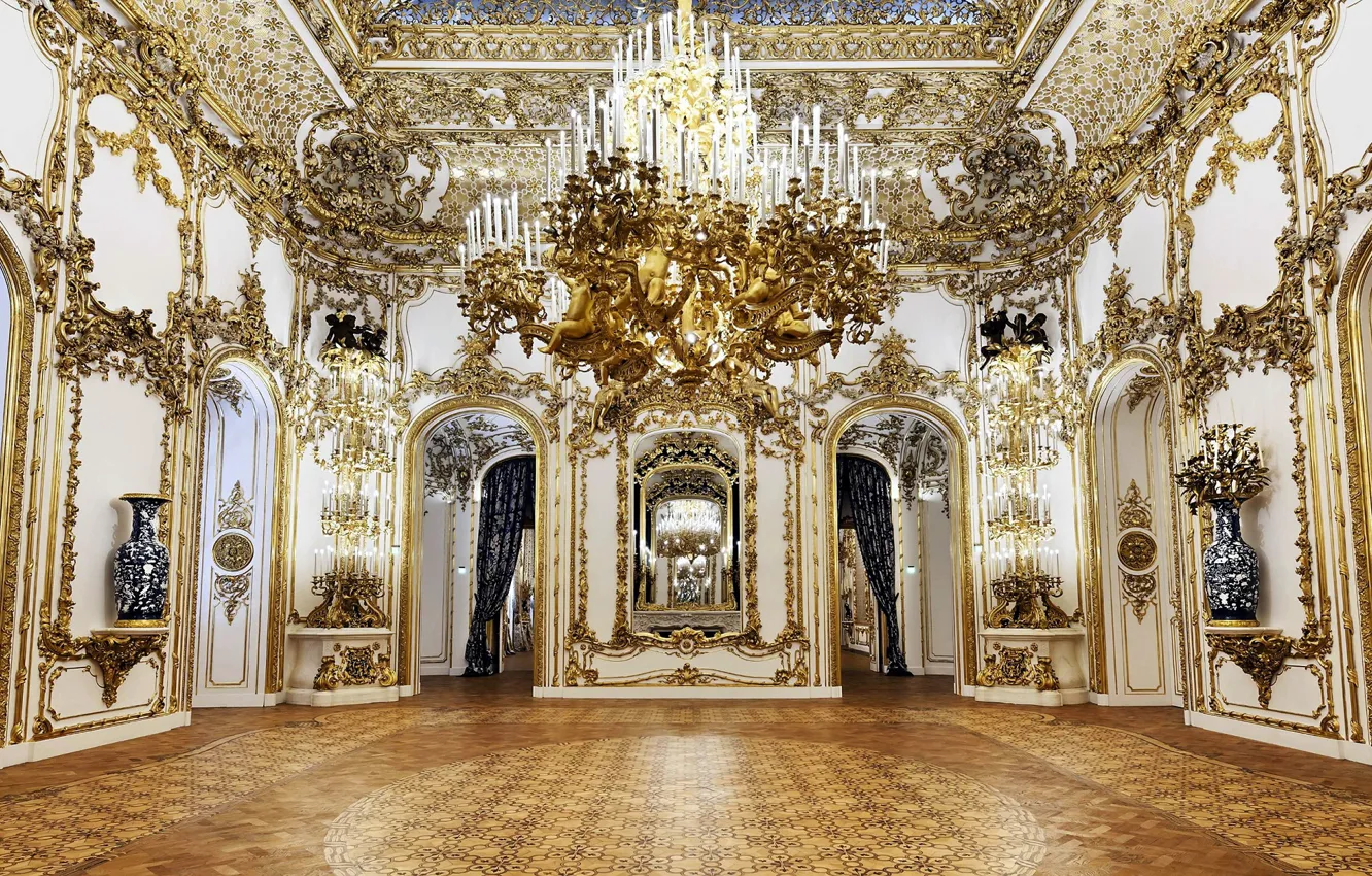 Photo wallpaper gold, chandelier, temple
