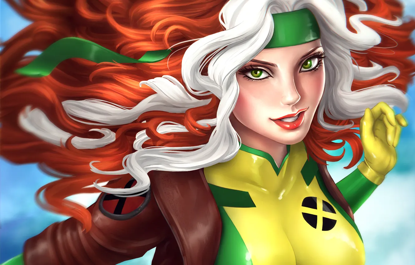 Wallpaper look, flight, costume, green eyes, Rogue, Marvel Comics ...