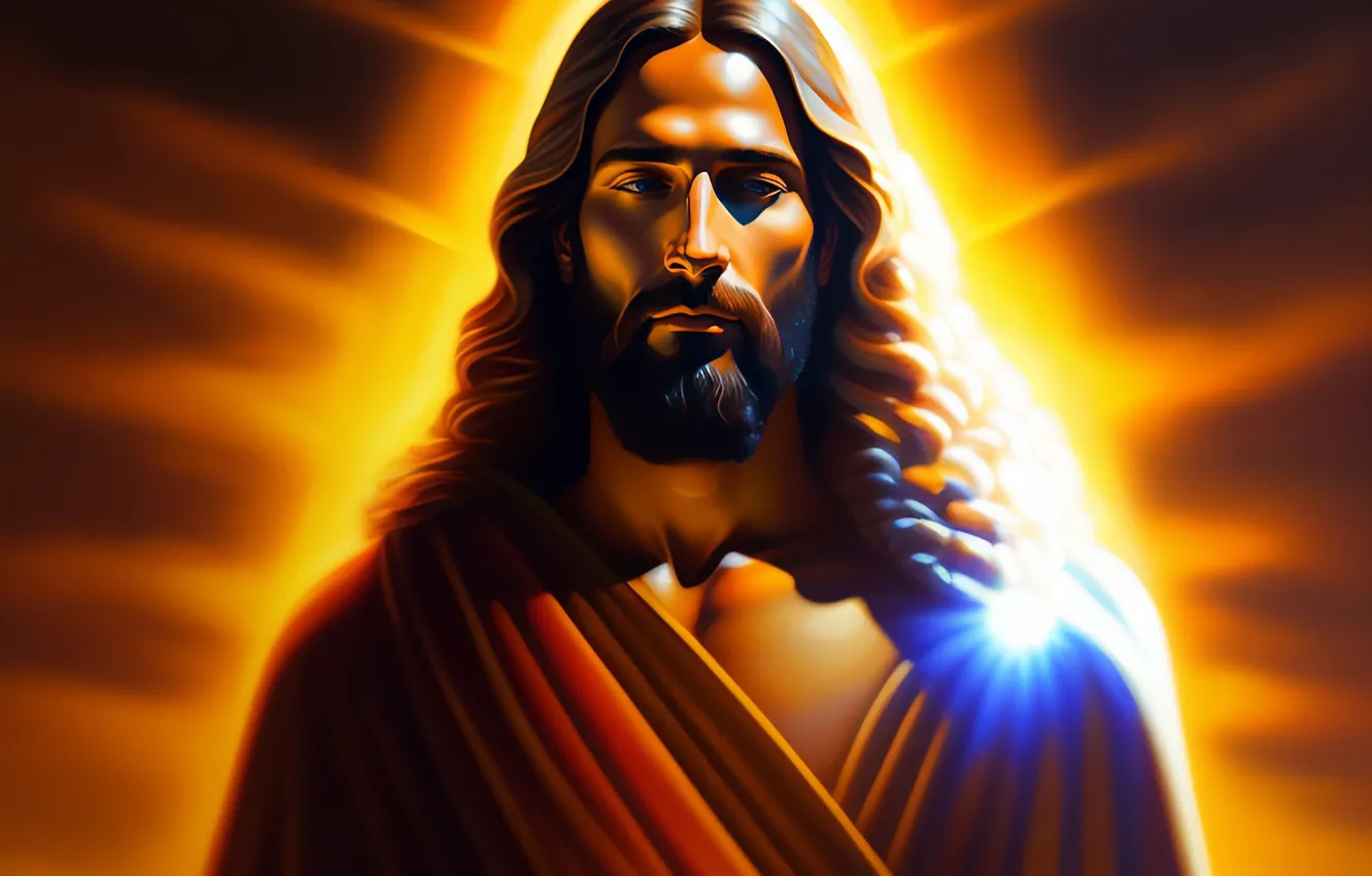Photo wallpaper look, Jesus, hair, male, front, religion, Jesus Christ, digital art
