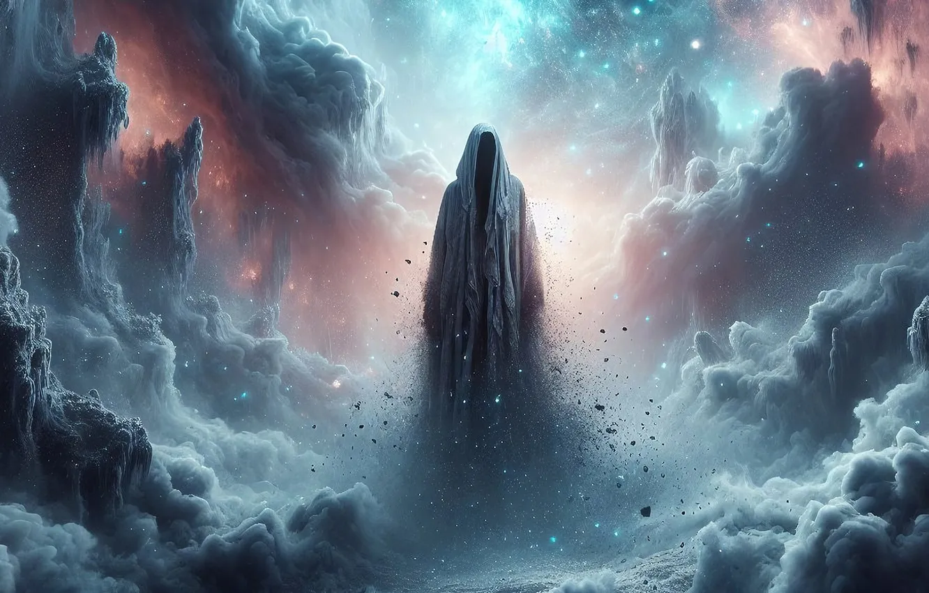 Photo wallpaper ashes, fantasy, hood, silhouette, undead, clouds