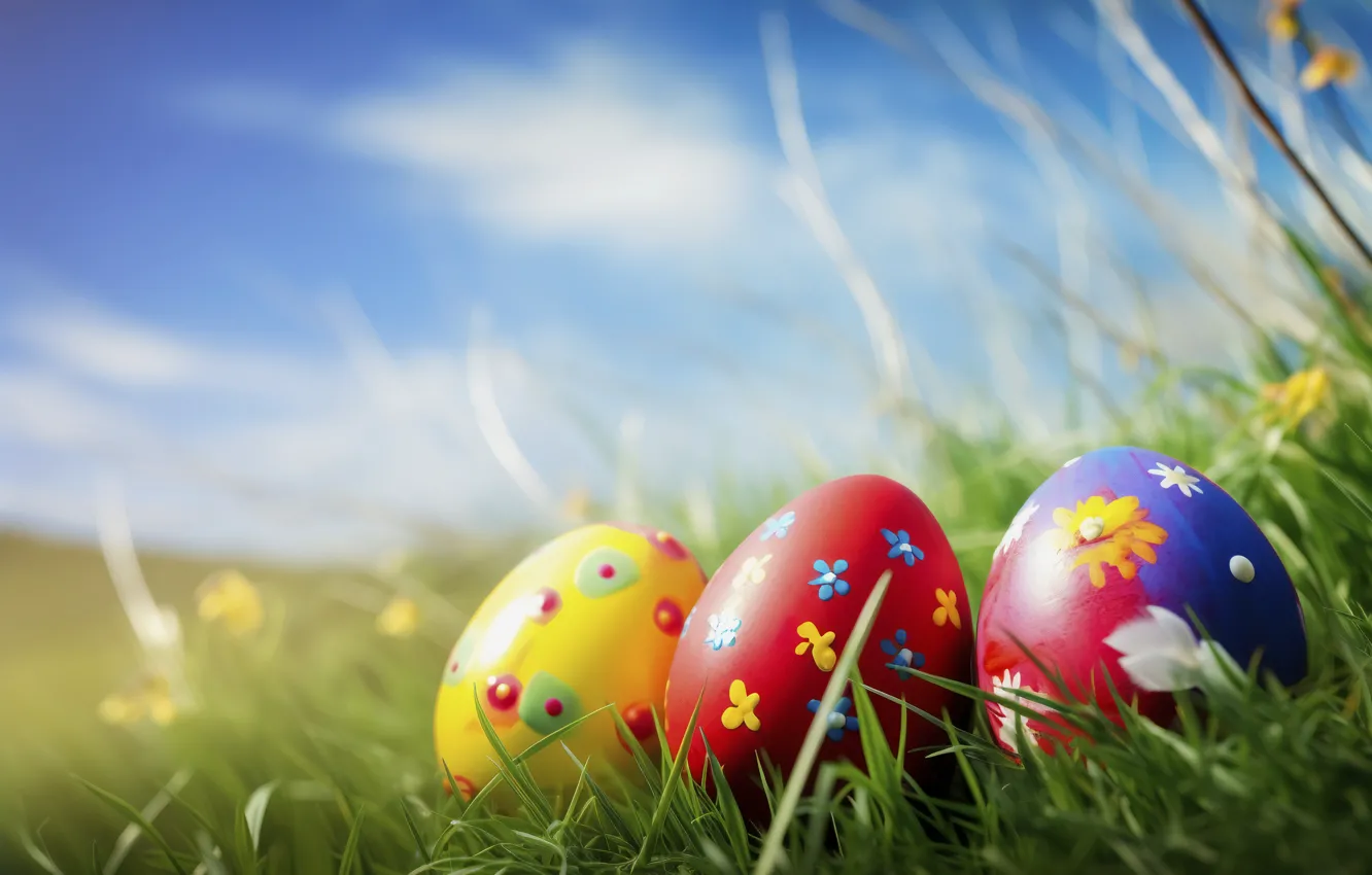 Photo wallpaper grass, eggs, Easter, eggs