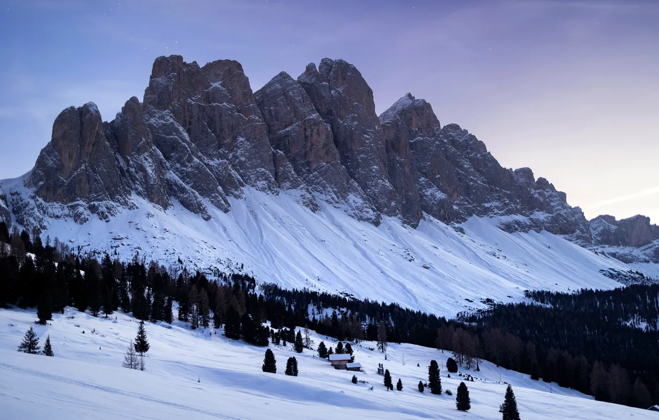 Photo wallpaper valley, Italy, snowy mountains, Italy, Snow mountains, The Dolomites, Valley, Dolomites