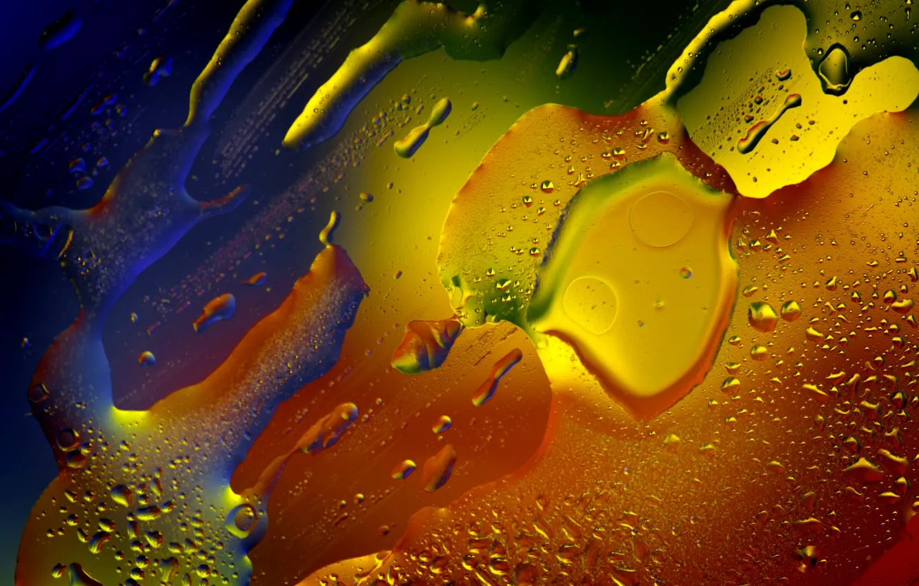 Photo wallpaper glass, drops, macro, abstraction, oil