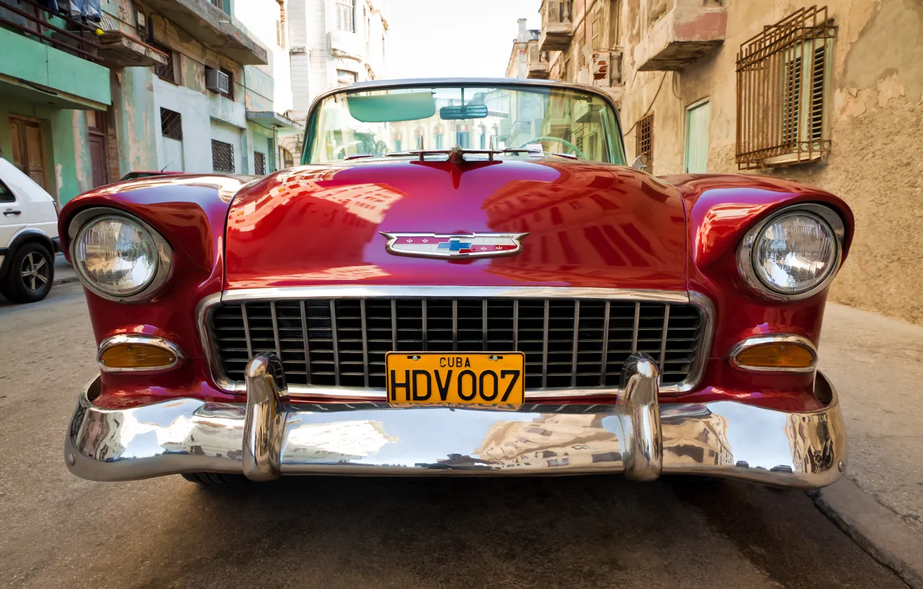 Photo wallpaper street, Chevrolet, Parking, car, chrome, bokeh, closeup, color red