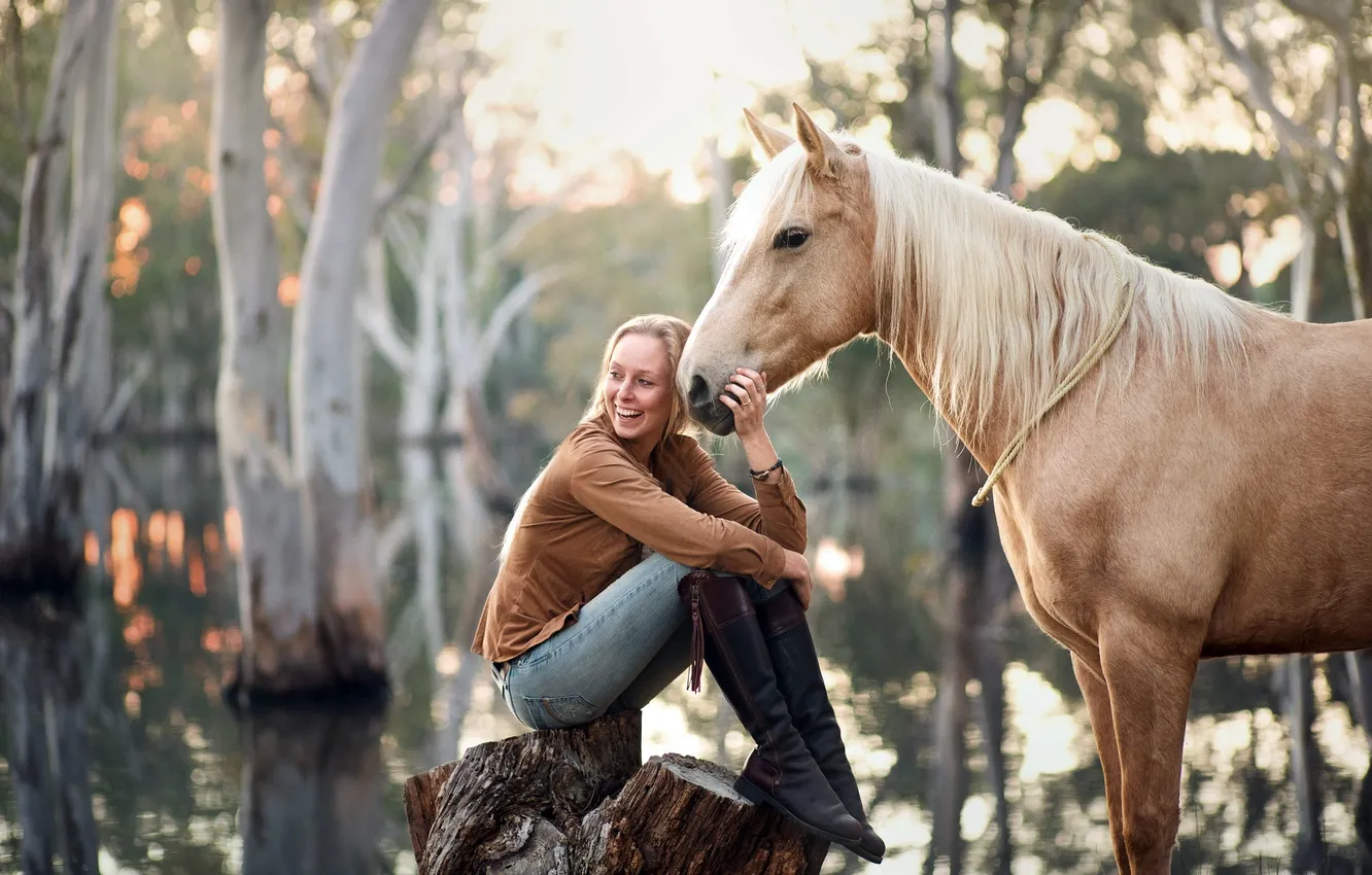 Photo wallpaper girl, nature, horse