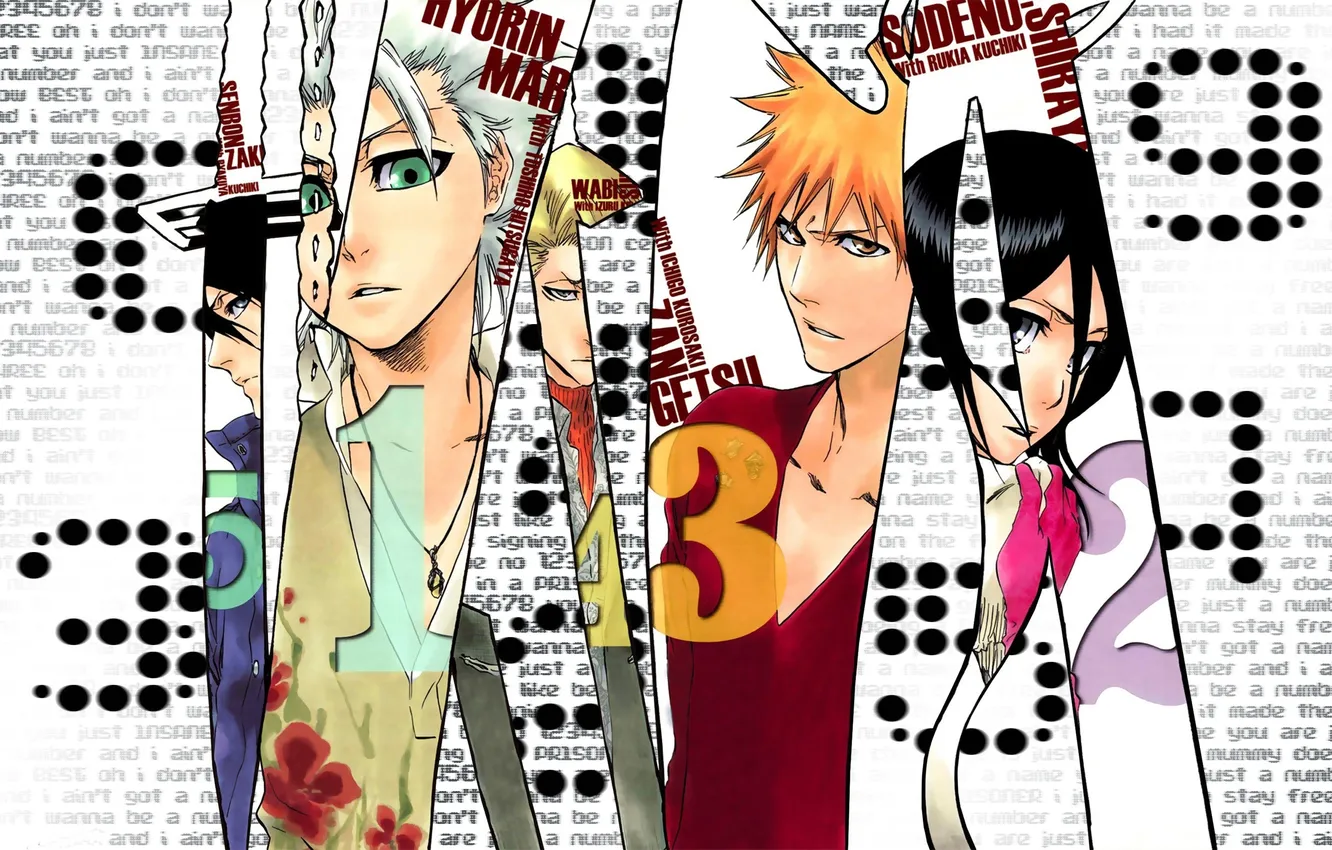 Photo wallpaper Bleach, Ichigo Kurosaki, anime, kuchiki rukia, Kuchiki Byakuya, Izuru Kira, itsugaya Toushirou