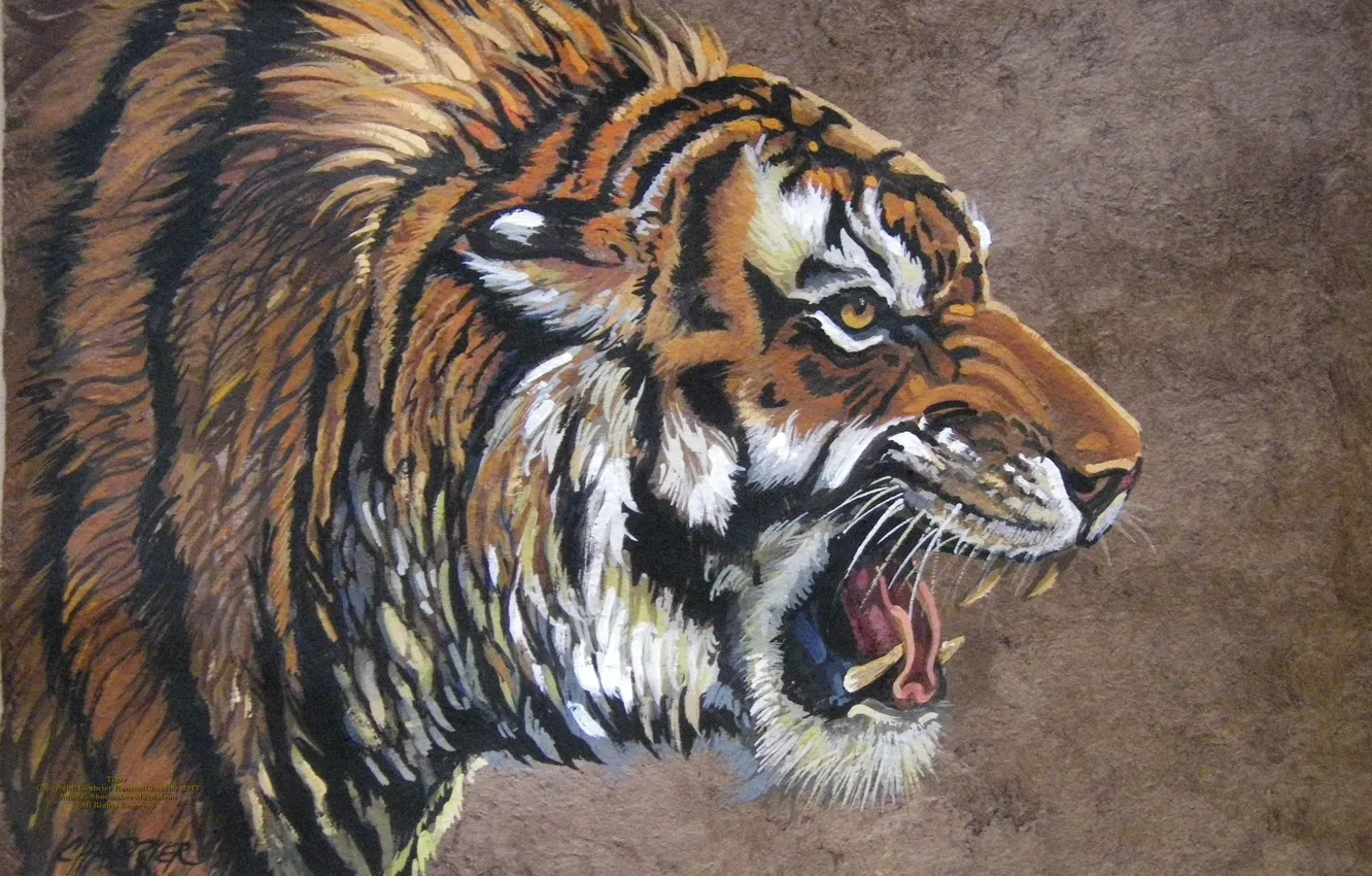 Photo wallpaper tiger, work, figure, teeth, art, mouth, fangs, painting