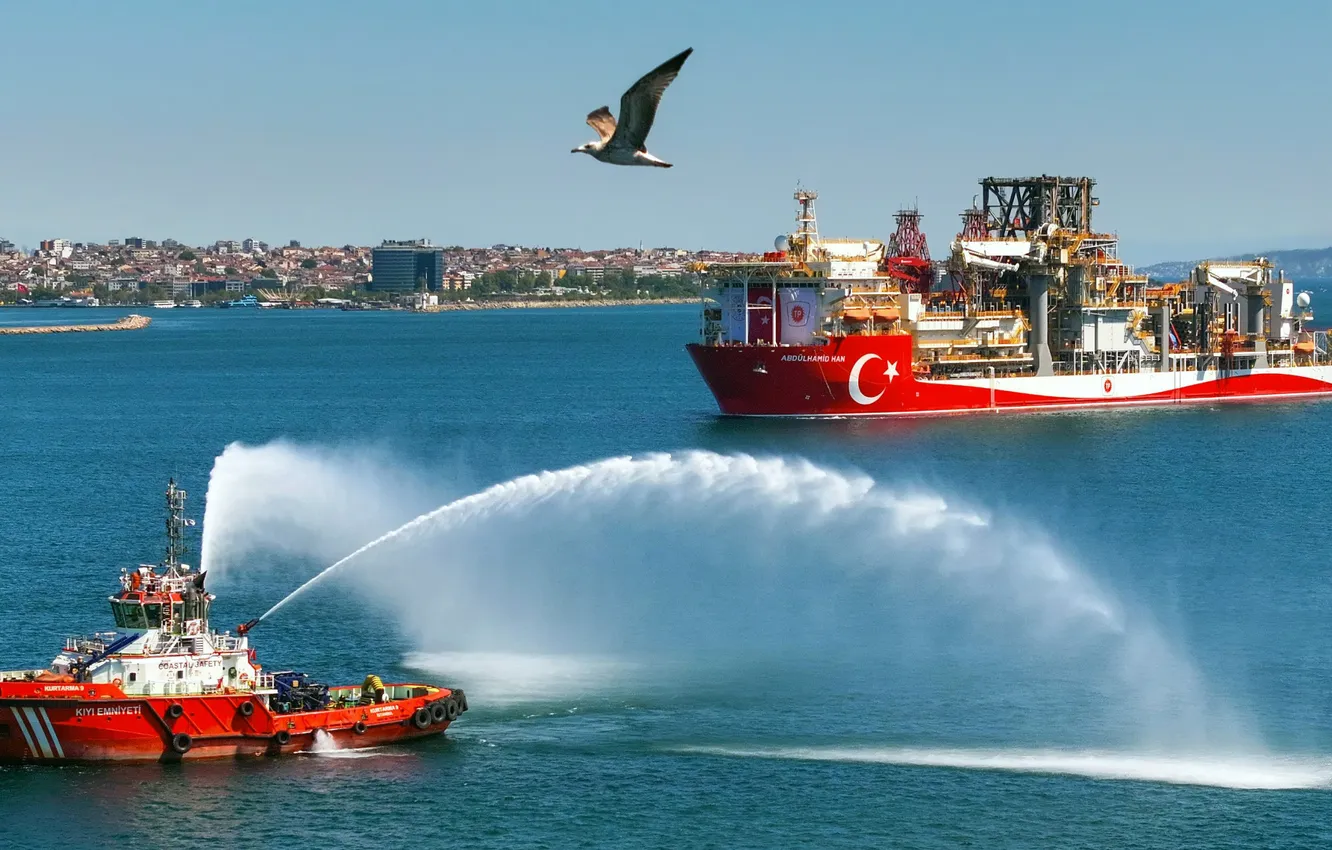 Photo wallpaper tug, Turkey, drilling vessel