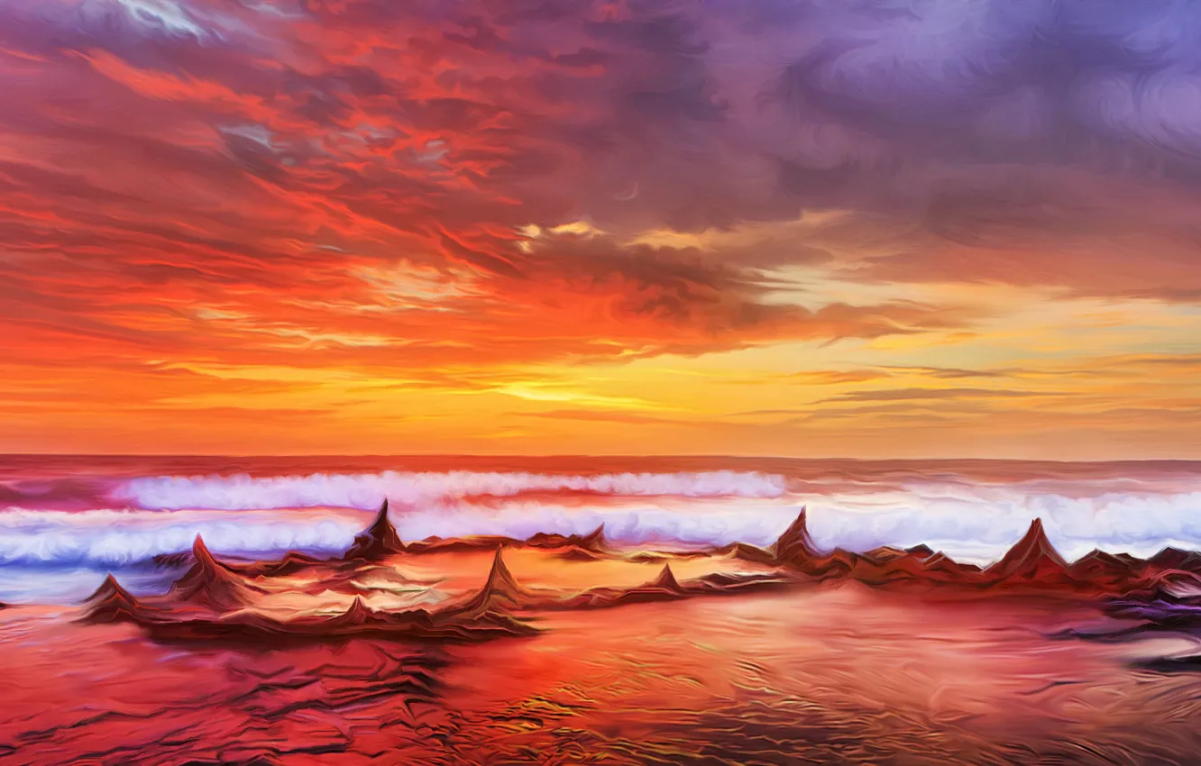 Photo wallpaper sea, the sky, sunset, by exobiology