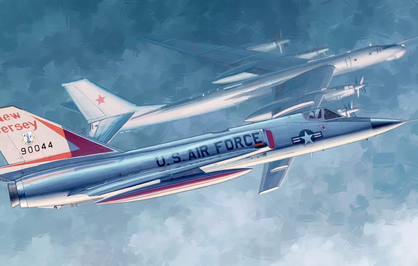Photo wallpaper UNITED STATES AIR FORCE, Tu-95, American single, F-106, Delta Dart, Convair, a single-engine supersonic fighter-interceptor, …