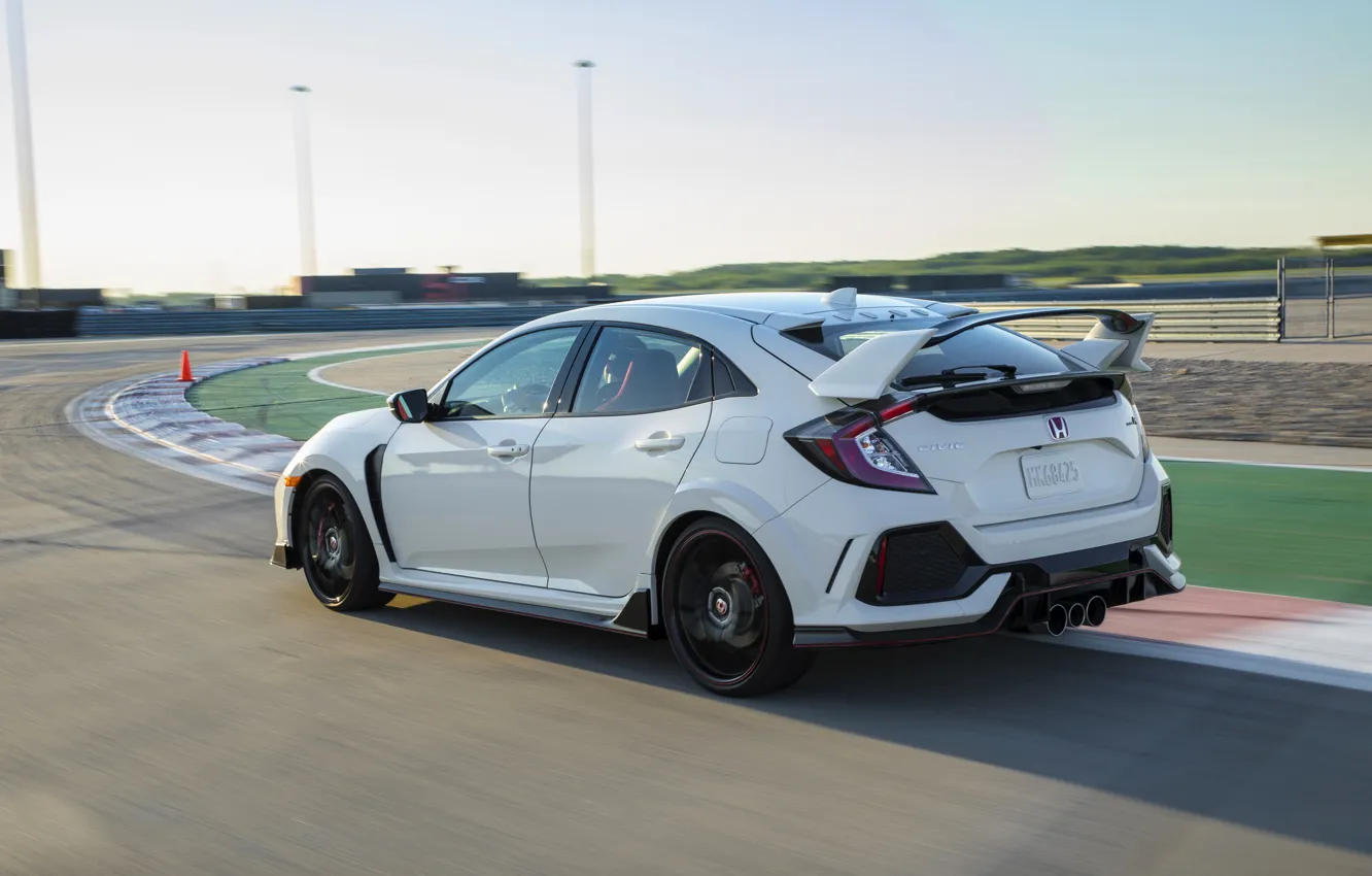 Photo wallpaper white, movement, Honda, track, hatchback, the five-door, 2019, Civic Type R